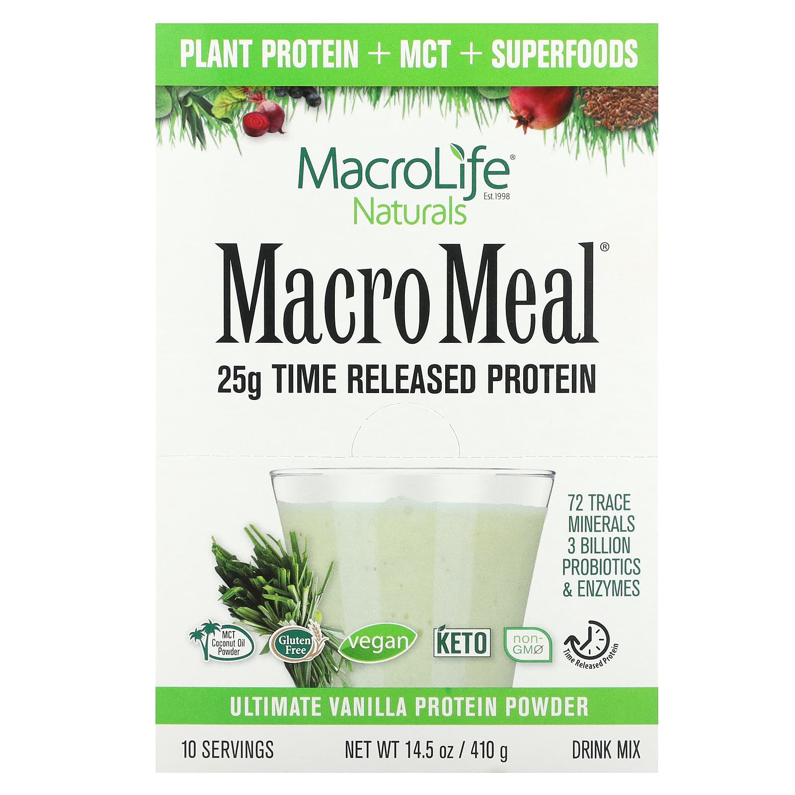 Macrolife Naturals MacroMeal протеиновый порошок высшего качества с ванилью 10 пакетиков по 41 г 14 унции 6090₽