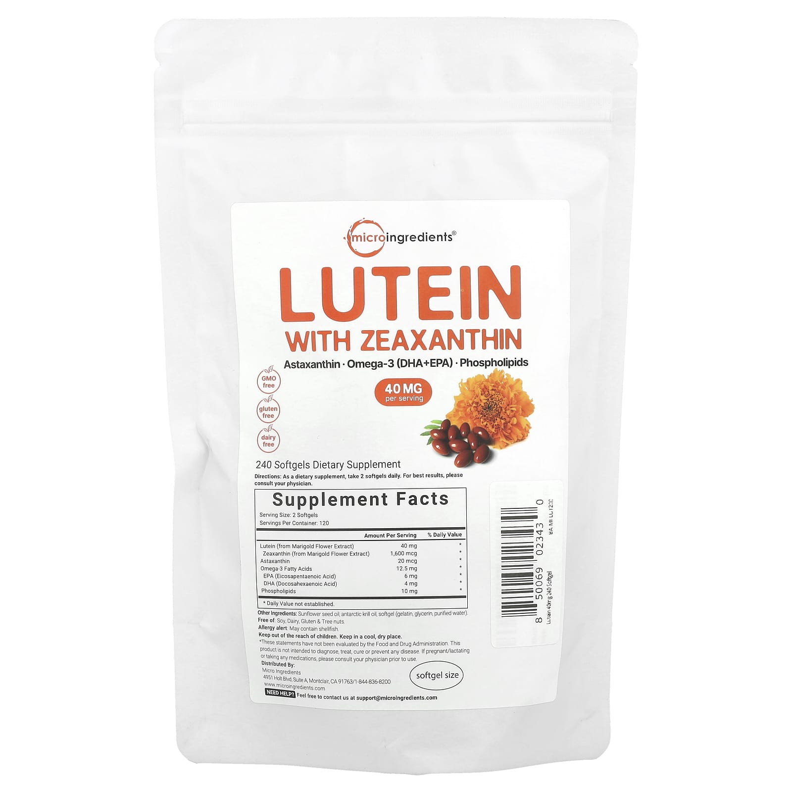 Micro Ingredients Лютеин с зеаксантином 240 мягких таблеток 3790₽