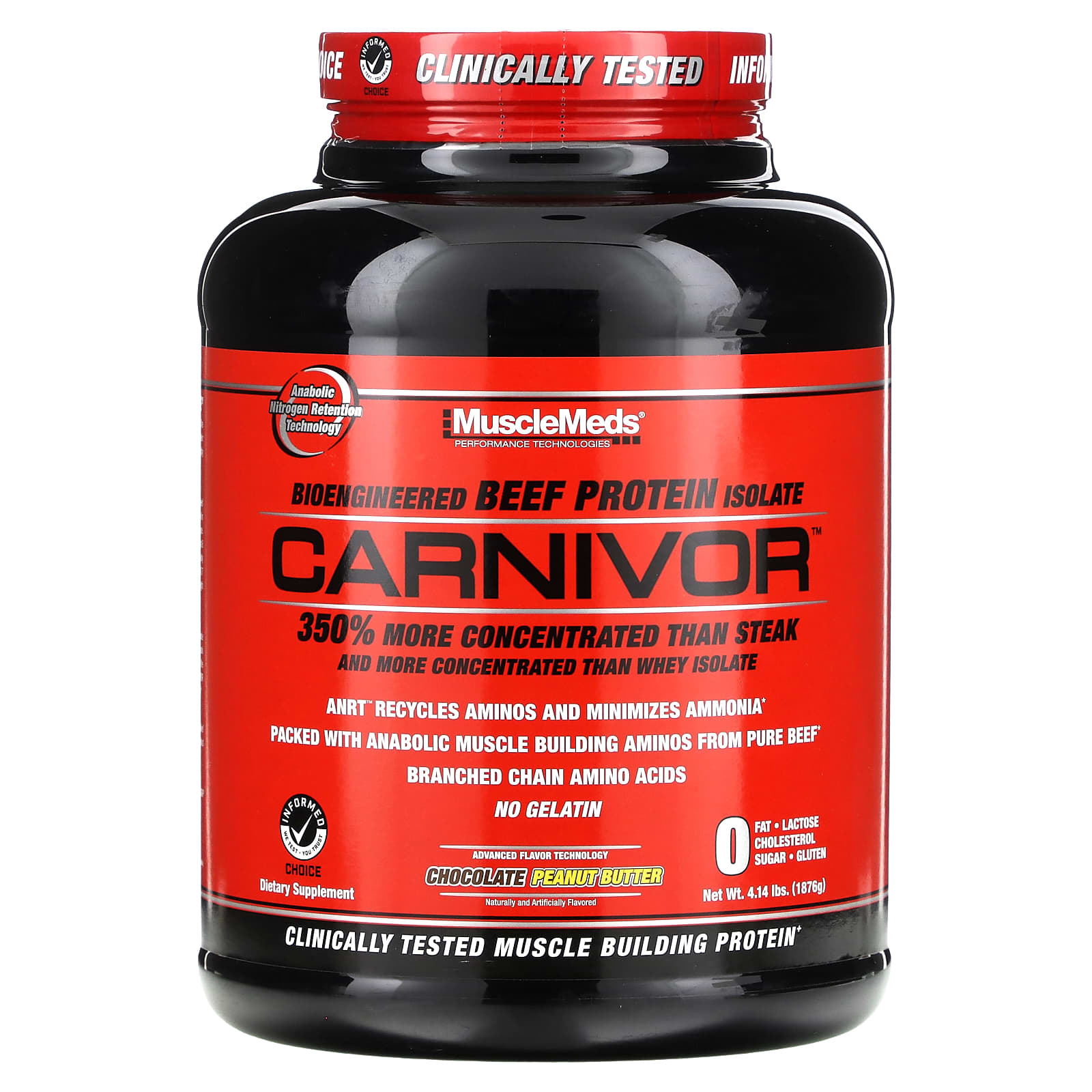 MuscleMeds, Carnivor, изолят говяжьего белка, полученный с помощью биоинженерии, со вкусом шоколада и арахисового масла, 1876 г (4,14 фунта)