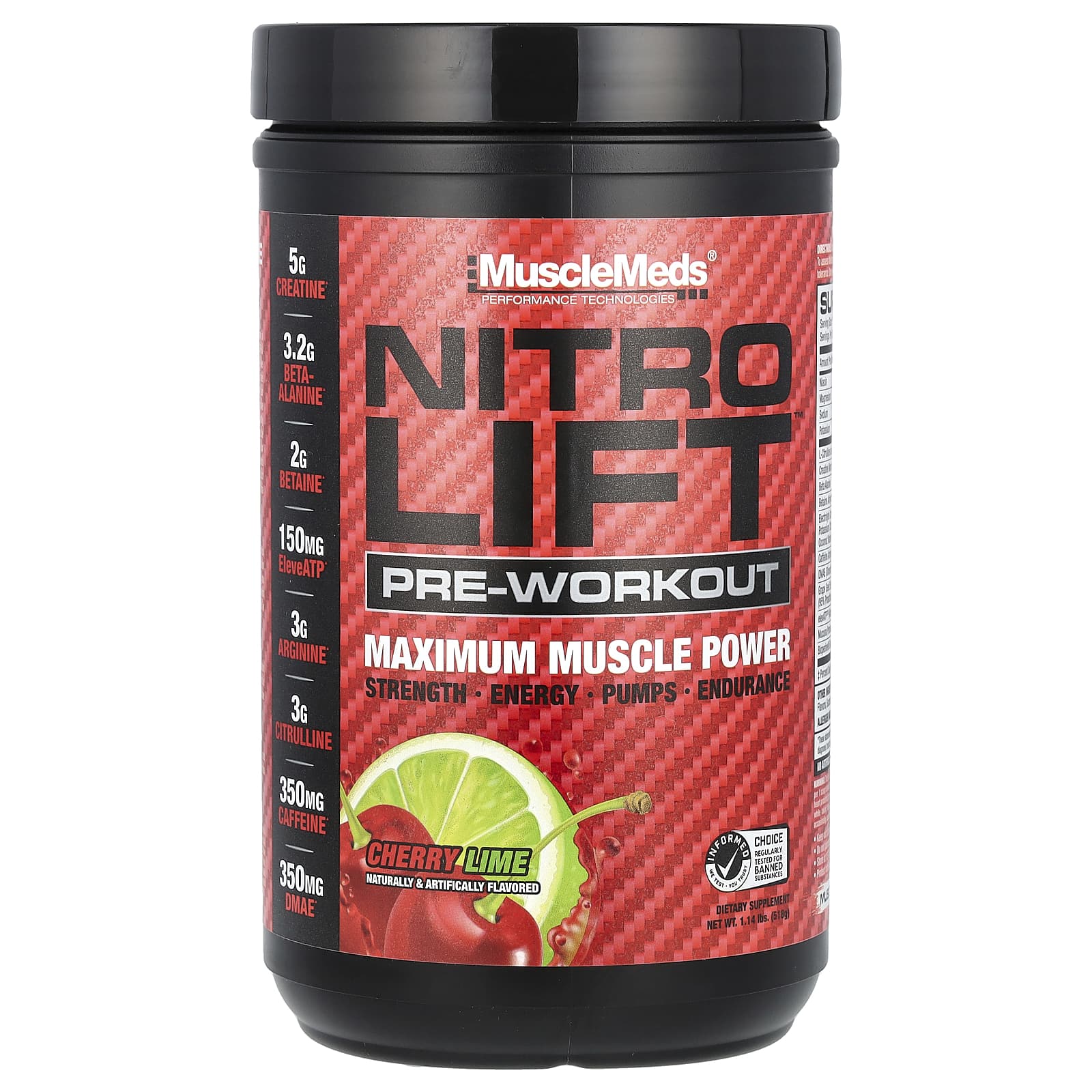 MuscleMeds, Nitro Lift ™, предтренировочный комплекс, вишня и лайм, 518 г (1,14 фунта)