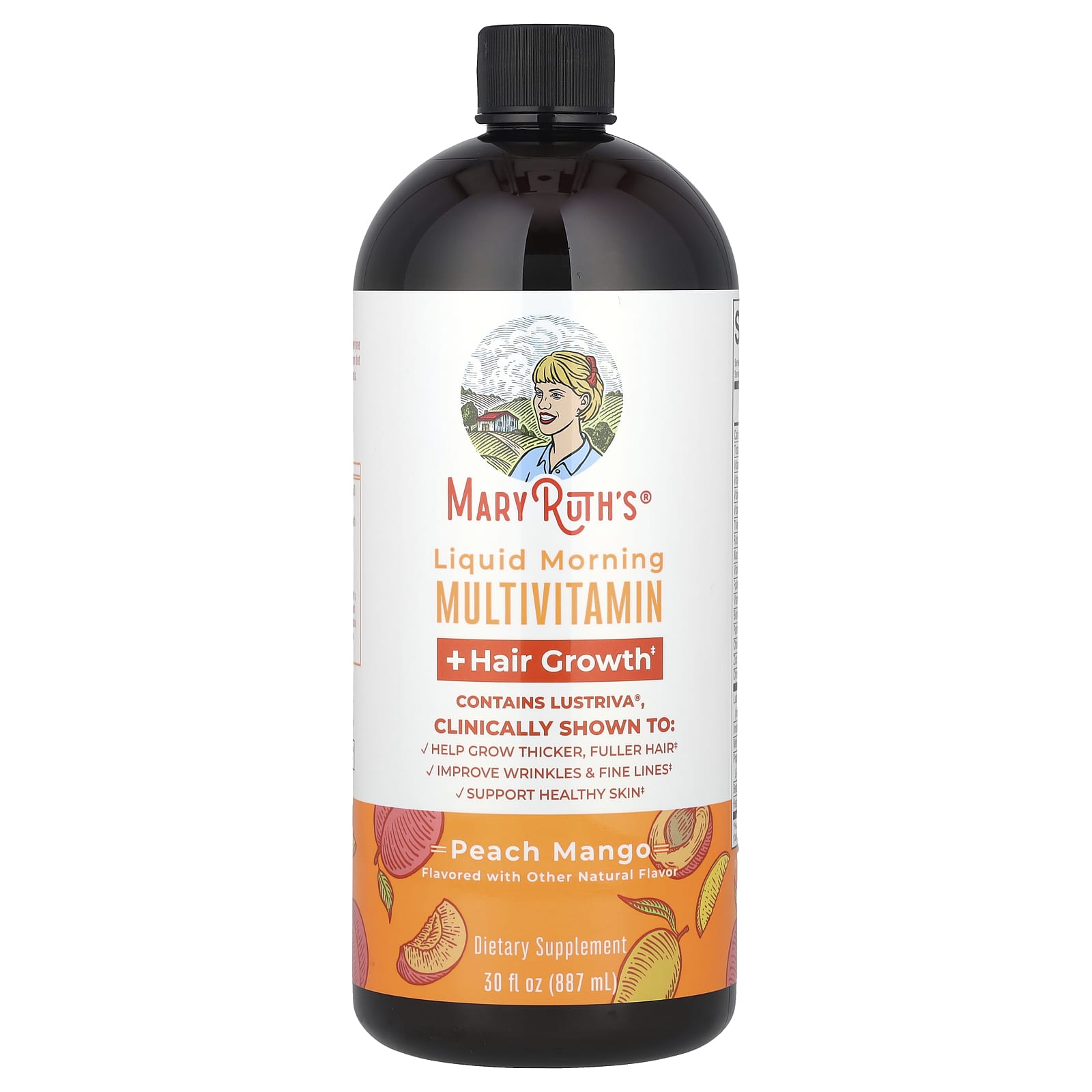 MaryRuth's, Liquid Morning Multivitamin, средство для роста волос, персик и манго, 887 мл (30 жидк. унций)