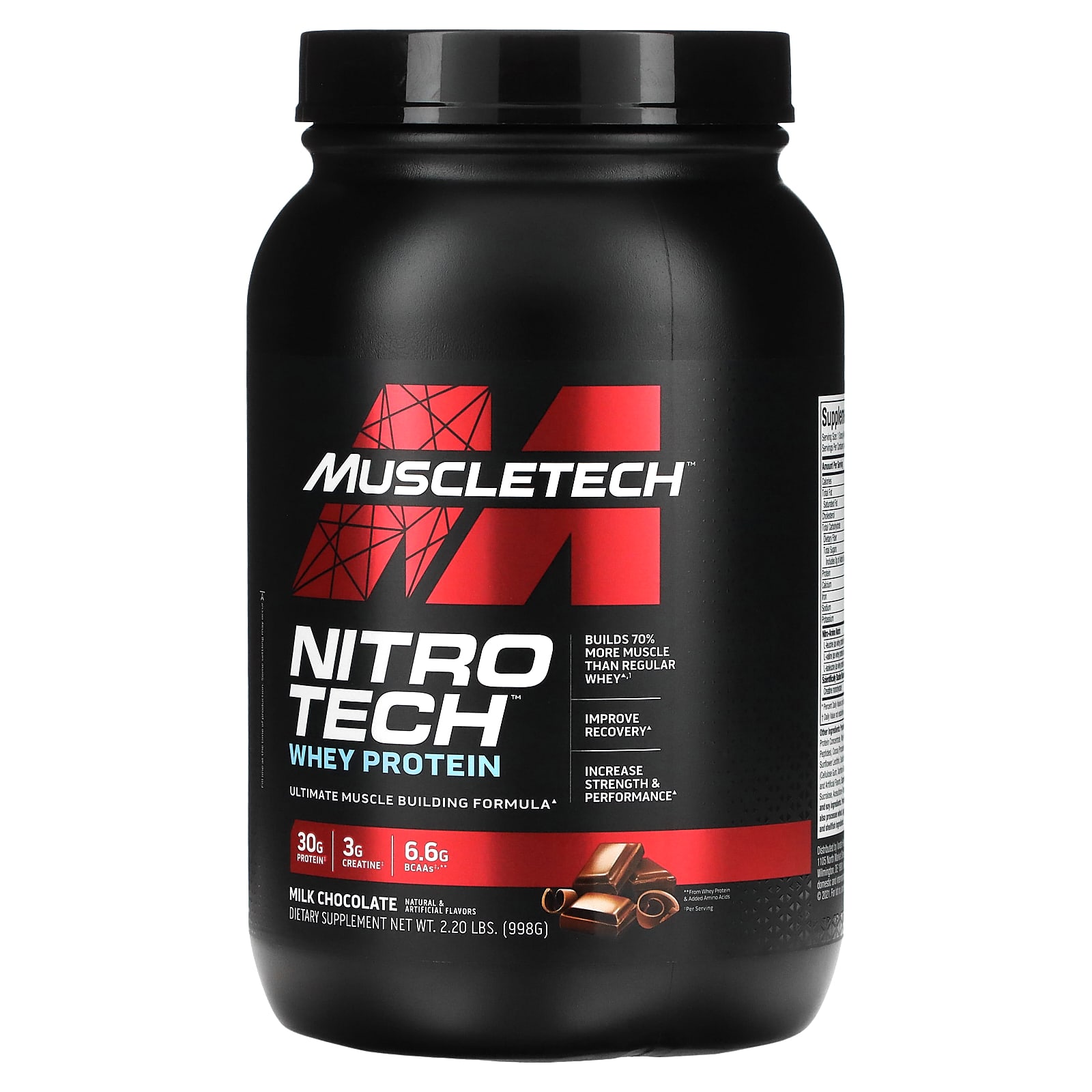 MuscleTech, серия Performance, Nitro Tech, основной источник сывороточных пептидов и изолята, вкус молочного шоколада, 998 г (2,20 фунта)