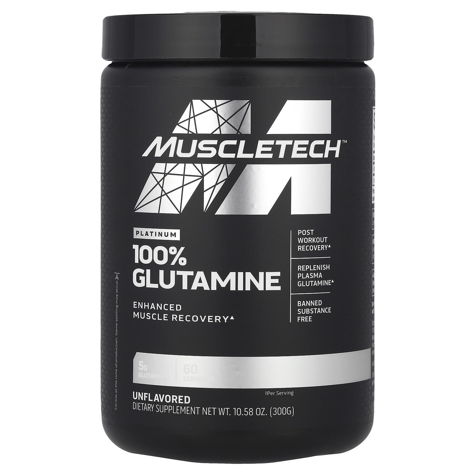 MuscleTech, Platinum, 100% глутамин, без вкусовых добавок, 300 г (10,58 унции)