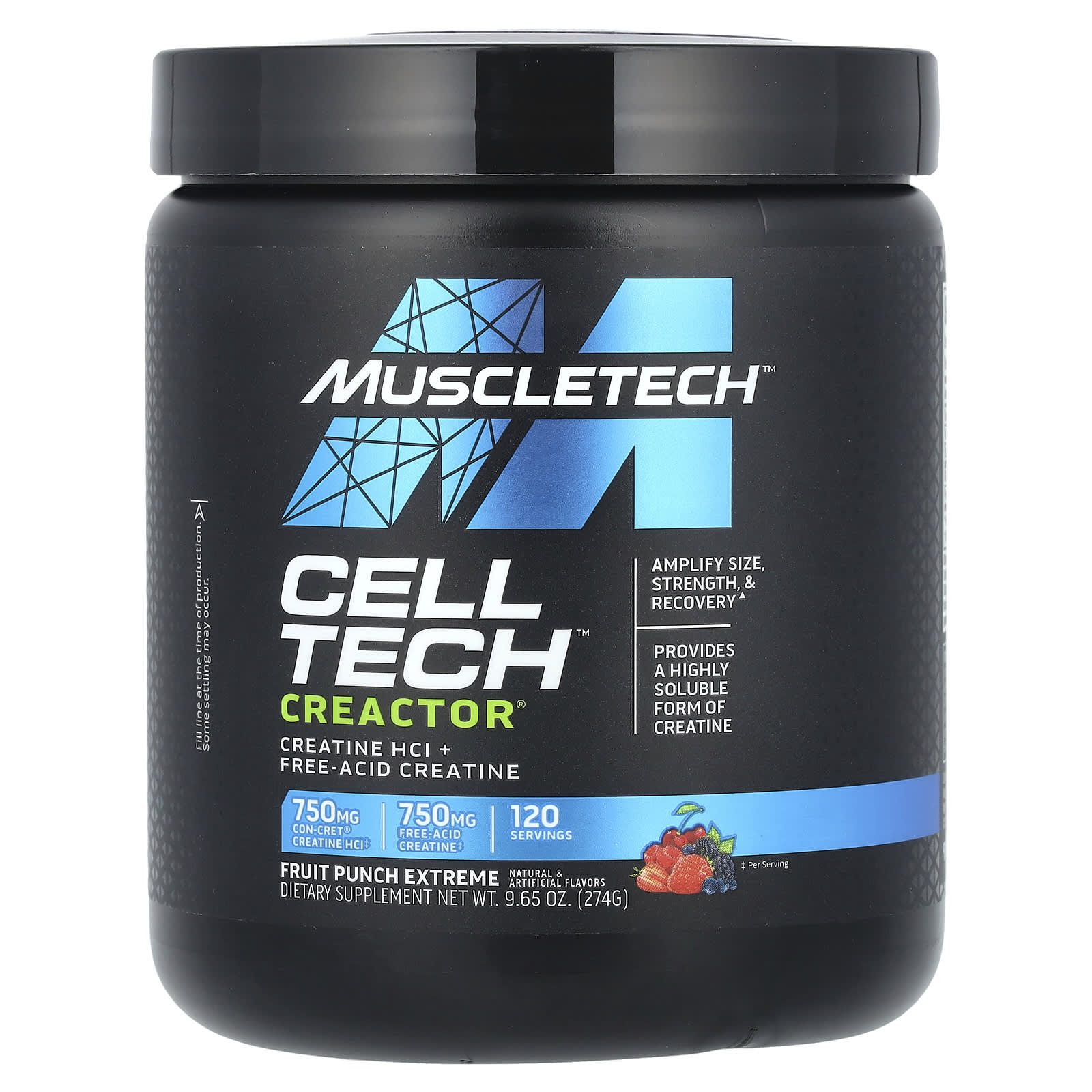 MuscleTech, Cell Tech ™ Creactor®, креатин гидрохлорид + креатин в свободной форме, Fruit Punch Extreme, 274 г (9,65 унции)