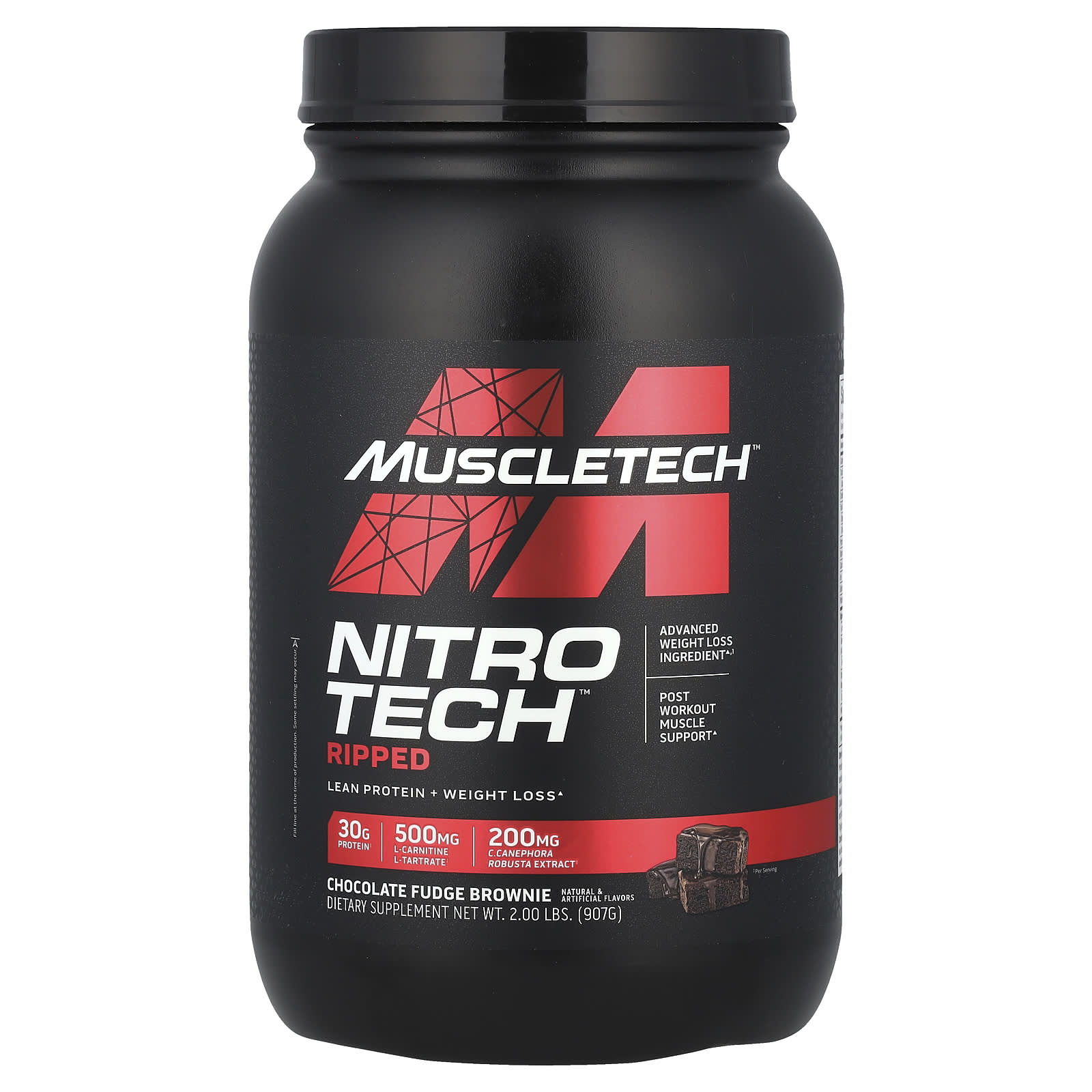 MuscleTech, Nitro Tech Ripped, чистый протеин + формула для похудения, со вкусом брауни с шоколадной помадкой, 907 г (2 фунта)