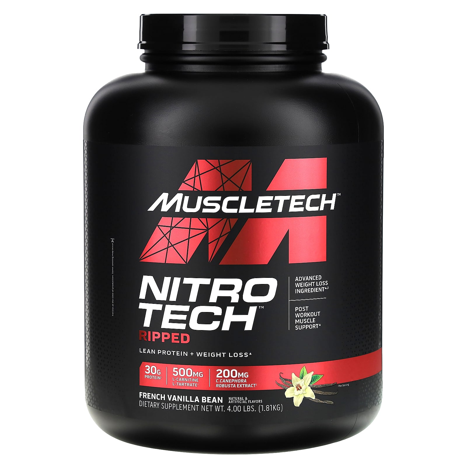 MuscleTech, Nitro Tech Ripped, чистый протеин + формула для похудения, французская ваниль, 1,81 кг (4 фунта)