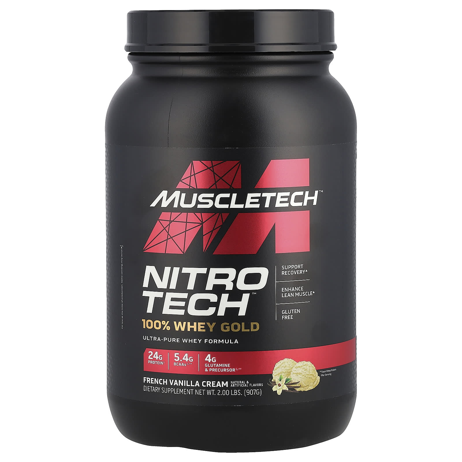 MuscleTech, Nitro Tech, 100% Whey Gold (100% сыворотка), французский ванильный крем, 907 г (2 фунта)