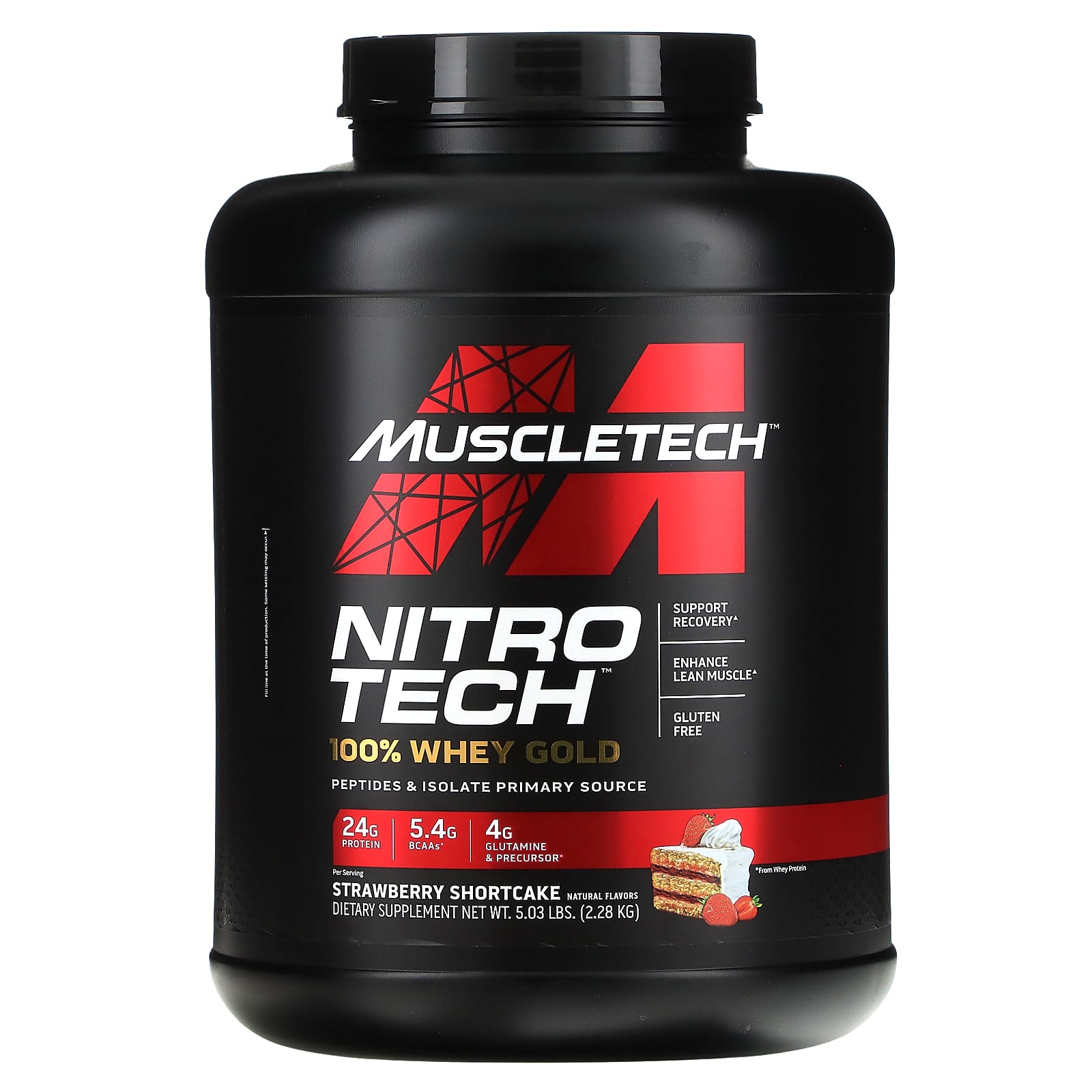 MuscleTech, Nitro Tech, 100% Whey Gold, вкус песочного печенья с клубникой, 2,28 кг (5,03 фунта)