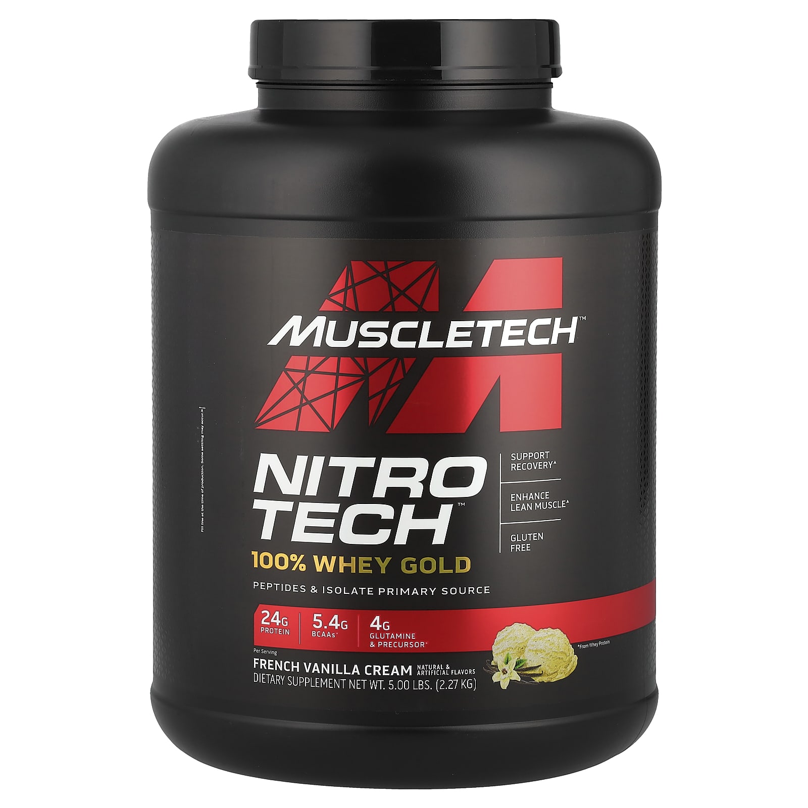 MuscleTech, Nitro Tech, 100% Whey Gold, смесь сывороточных пептидов и изолята, французская ваниль, 2,27 кг (5 фунтов)