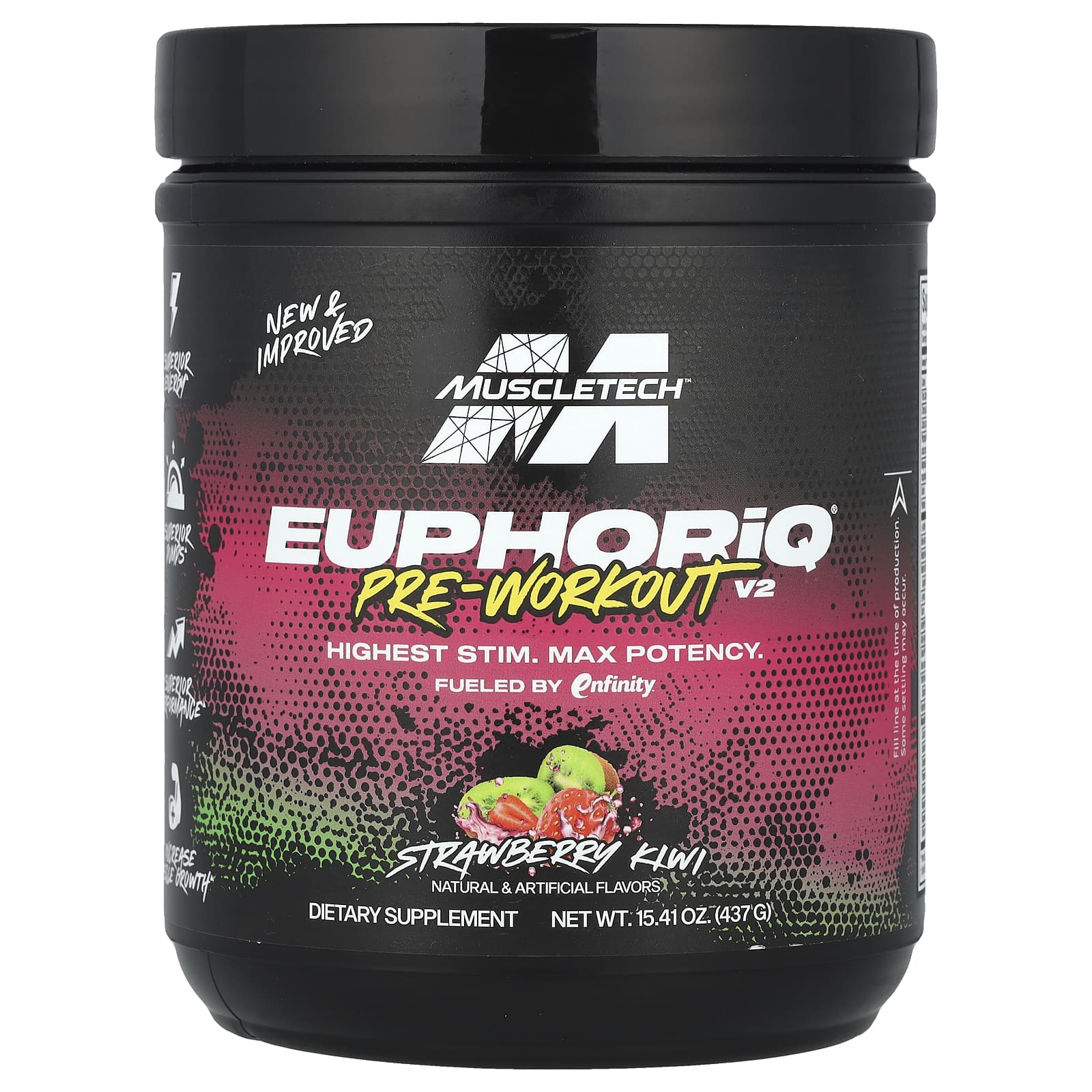 MuscleTech, EuphoriQ® Pre-Workout V2, клубника и киви, 437 г (15,41 унции)