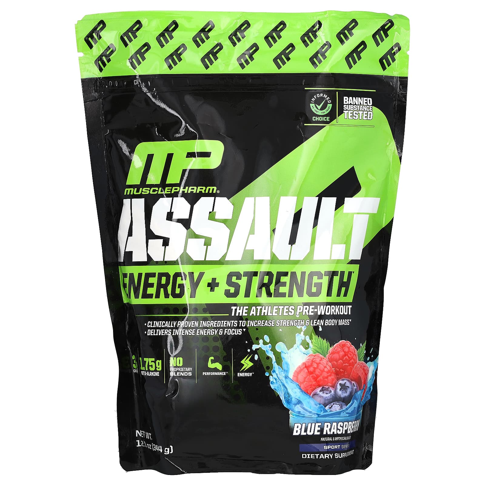MusclePharm Assault Energy Strength предтренировочный комплекс со вкусом голубой малины 344 г 121 унции 6890₽