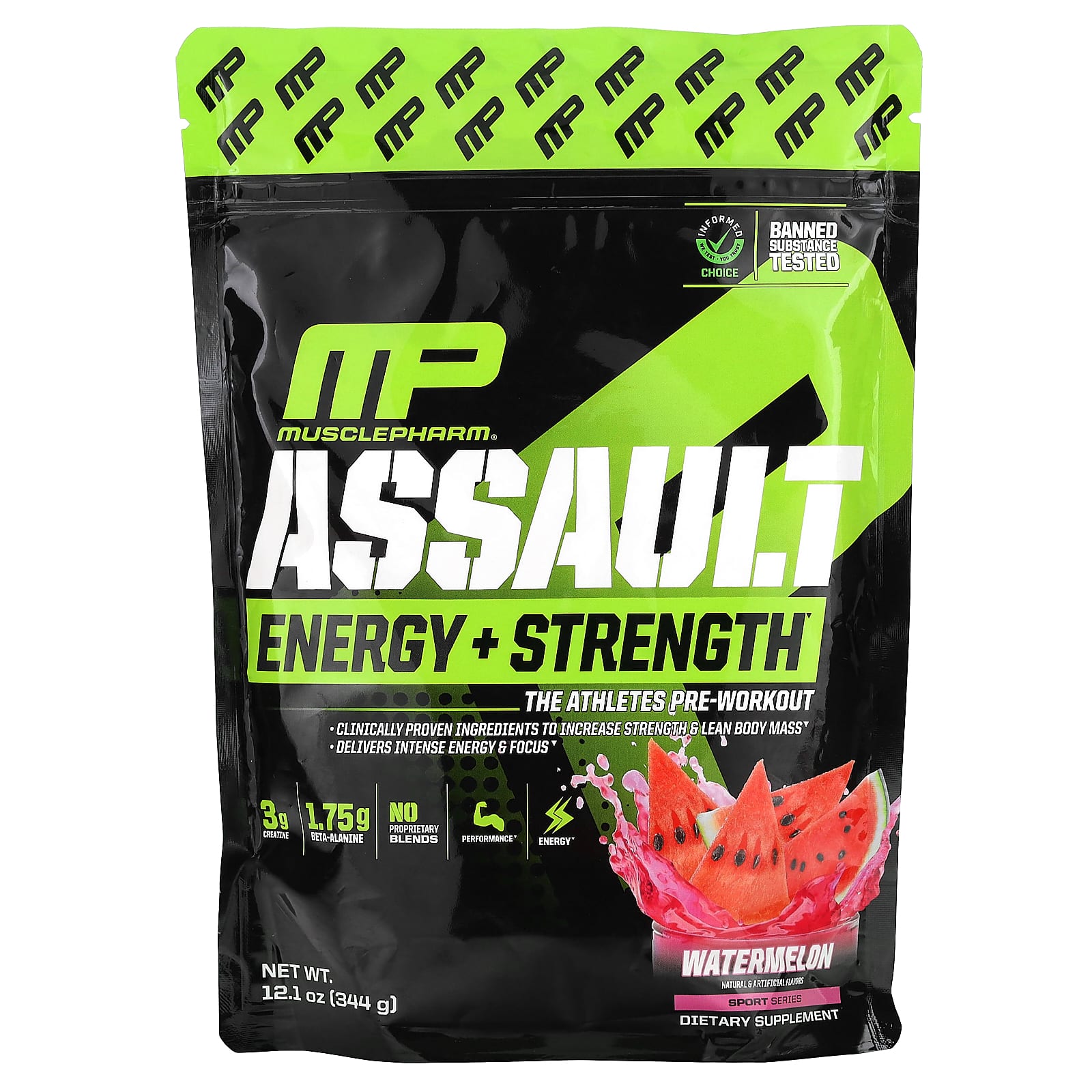 MusclePharm Assault Energy Strength предтренировочный комплекс со вкусом арбуза 344 г 121 унции 6890₽