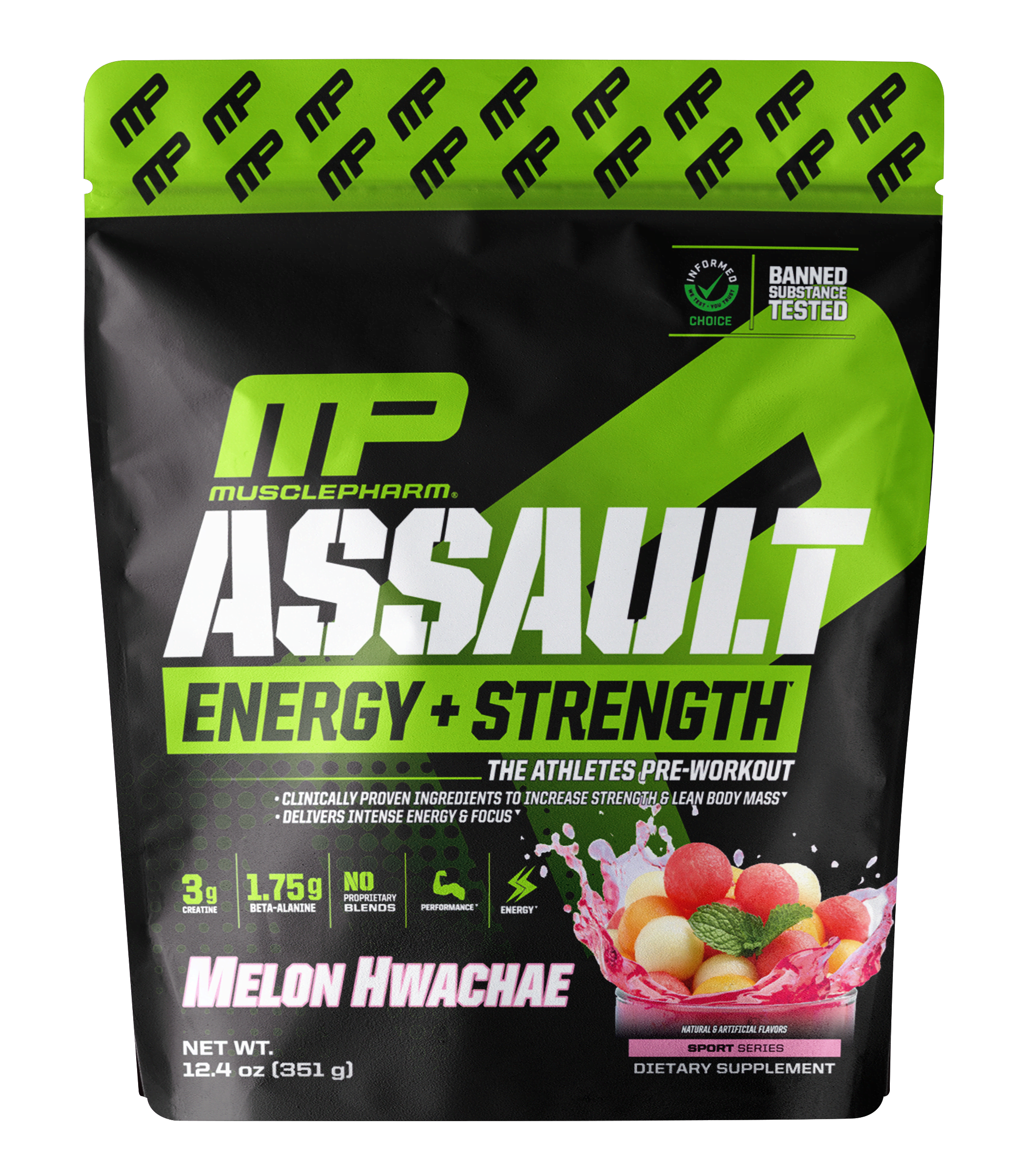 MusclePharm Assault Energy Strength предтренировочный комплекс хвача с дыней 351 г 124 унции 6790₽