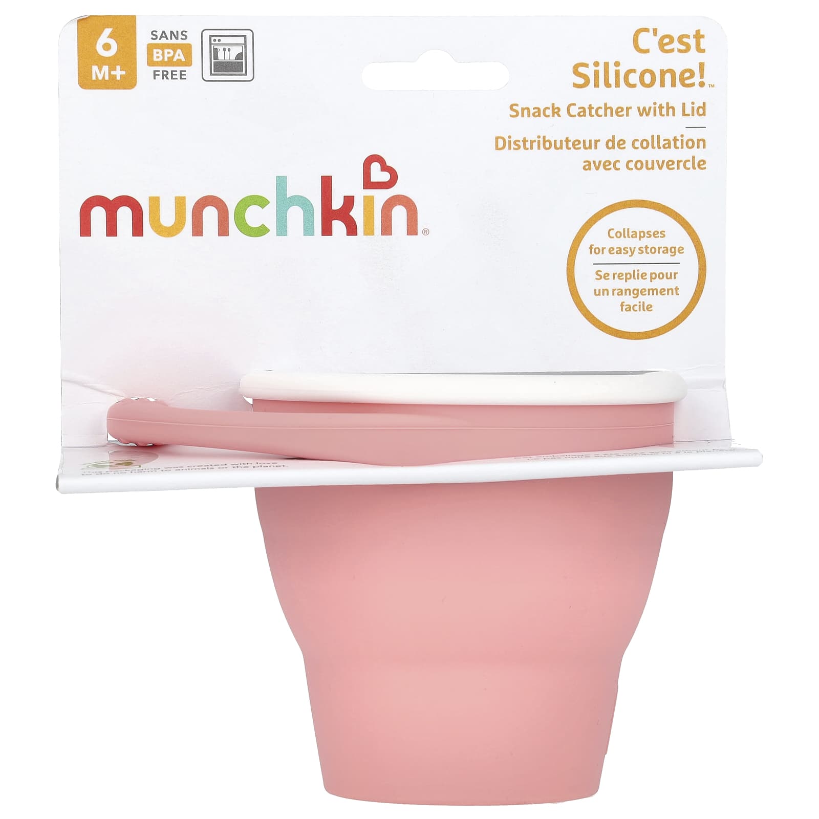 Munchkin, C'est Silicone! ™, ловушка для снеков с крышкой, для детей старше 6 месяцев, коралловые, 1 шт.