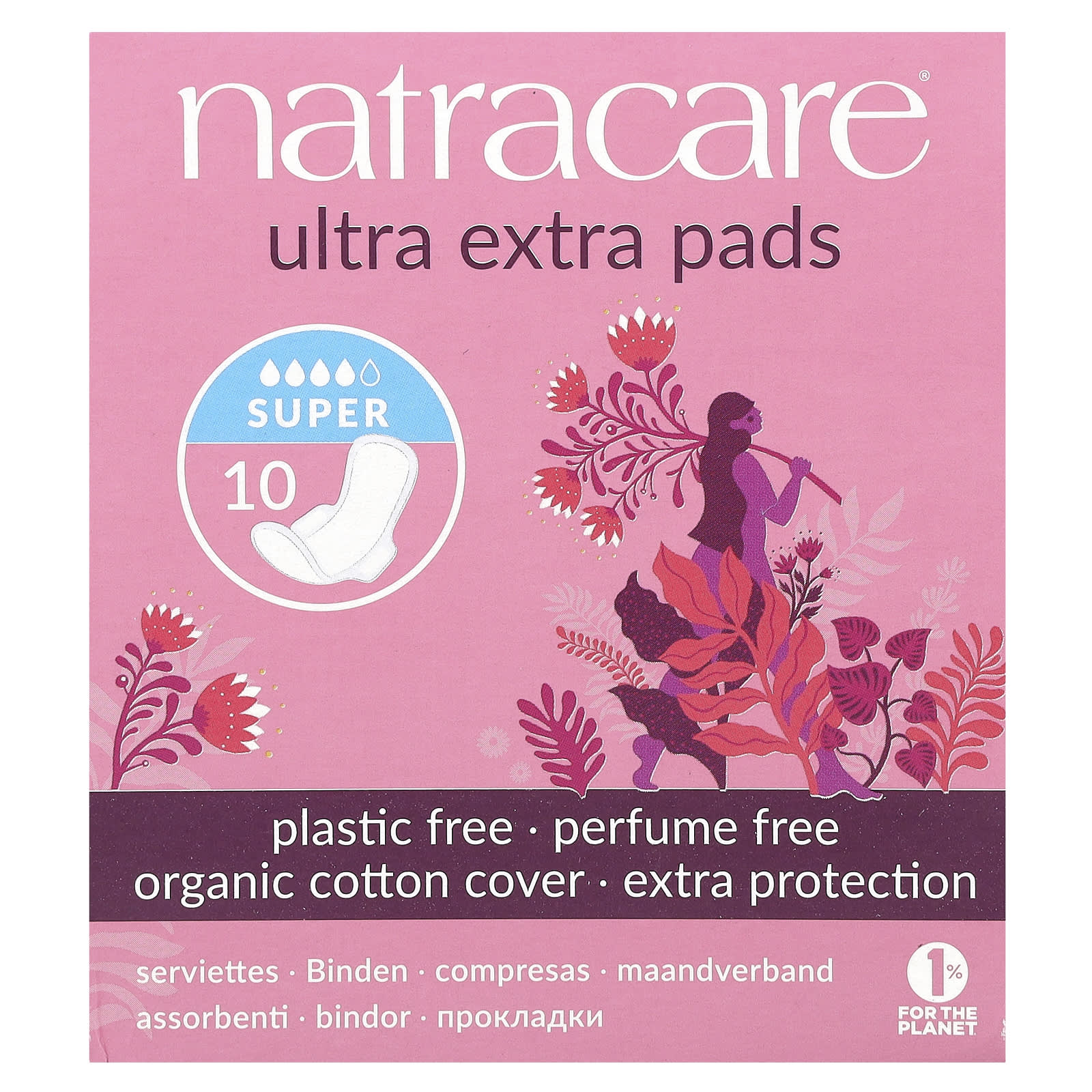 Natracare, Ultra Extra, прокладки, поверхность из органического хлопка, супер, 10 штук