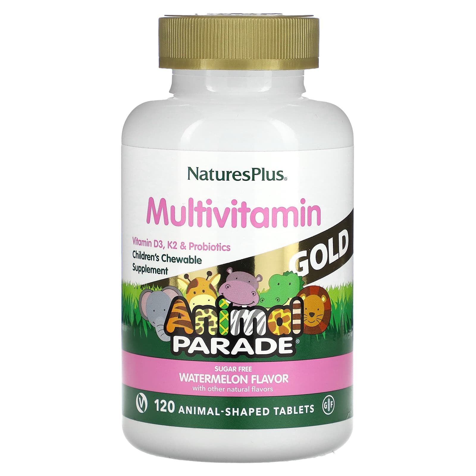 NaturesPlus Source of Life Animal Parade Gold жевательная мультивитаминная добавка с микроэлементами для детей со вкусом арбуза 120 таблеток в форме животных 5690₽