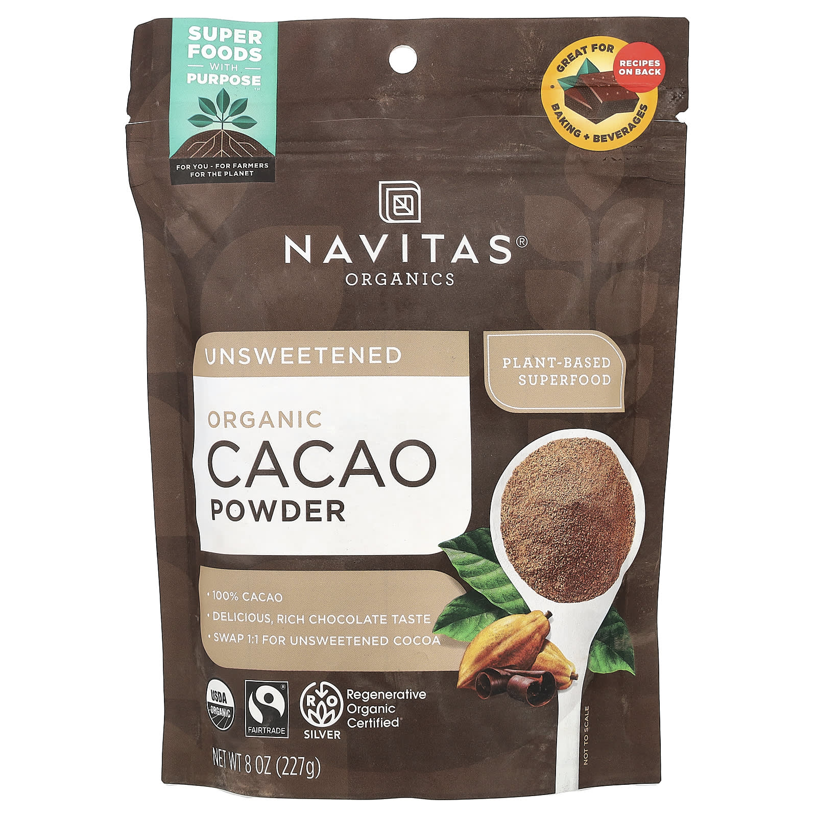 Navitas Organics, Органический какао-порошок, 227 г (8 унций)