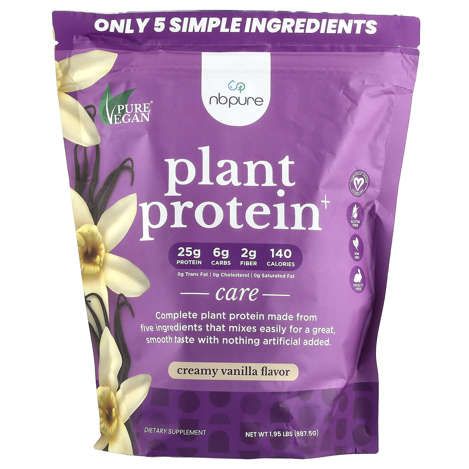 NB Pure, Plant Protein +, кремовая ваниль, 887,5 г (1,95 фунта)