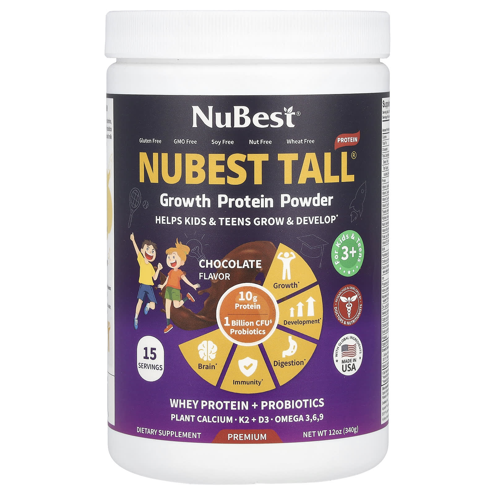 NuBest Tall®, протеиновый порошок для роста, для детей от 3 лет, шоколад, 340 г (12 унций)