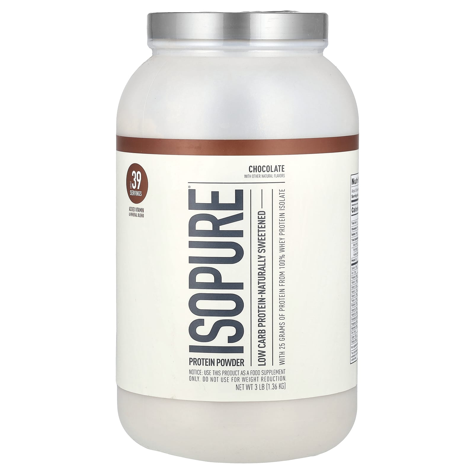 Isopure, Изолят сывороточного белка со вкусом натурального шоколада, 3 фунта (1361 г)