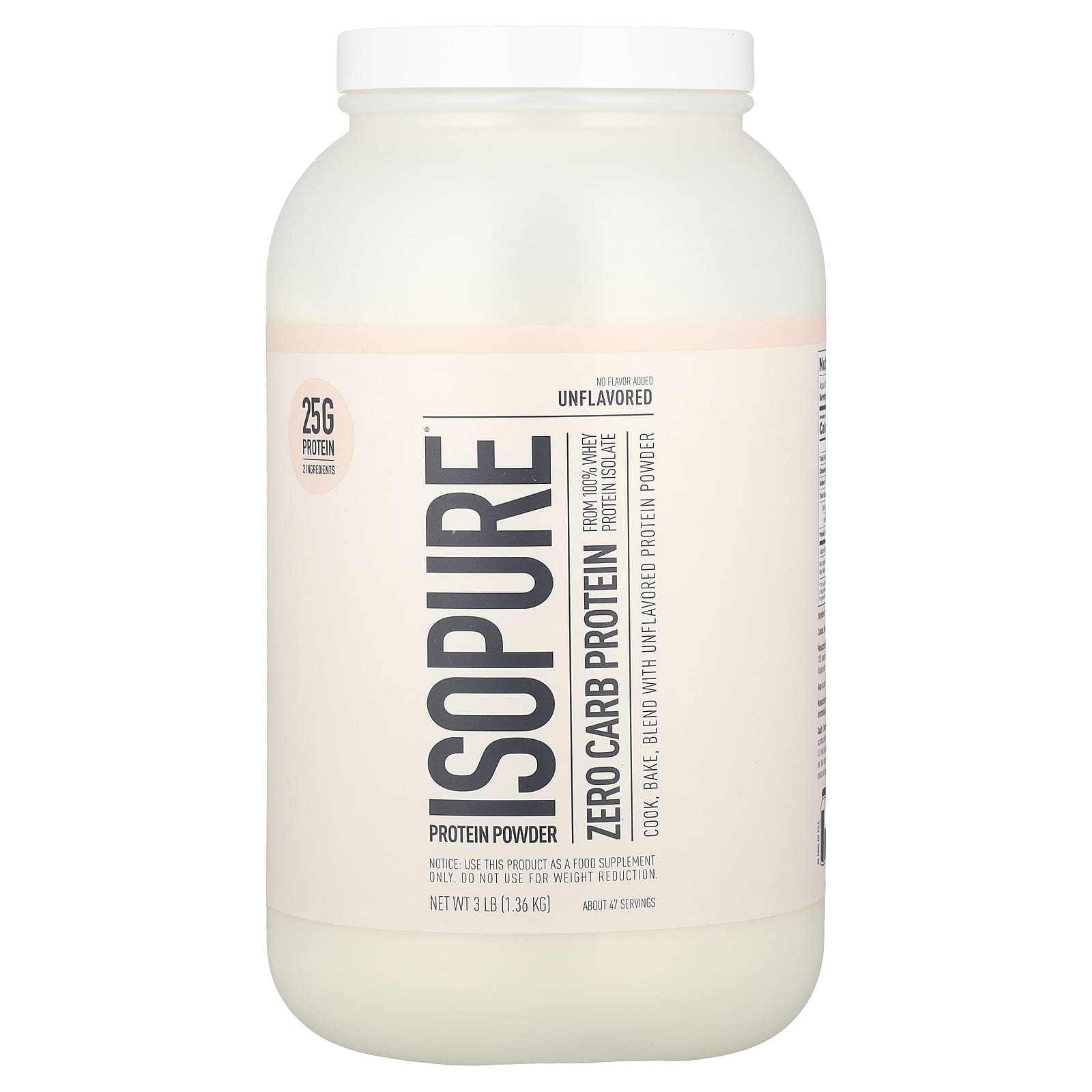 Isopure, протеиновый порошок без углеводов, без добавок, 1,36 кг (3 фунта)