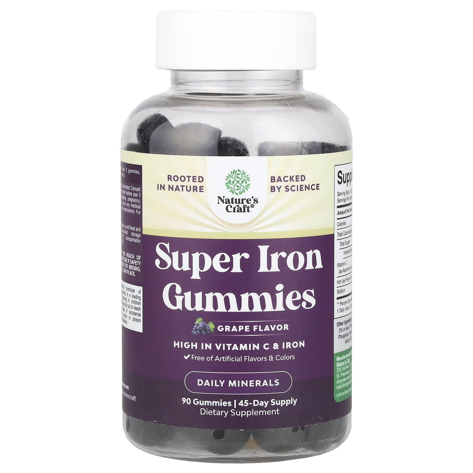 Nature's Craft, Super Iron Gummies, с виноградом, 90 жевательных таблеток