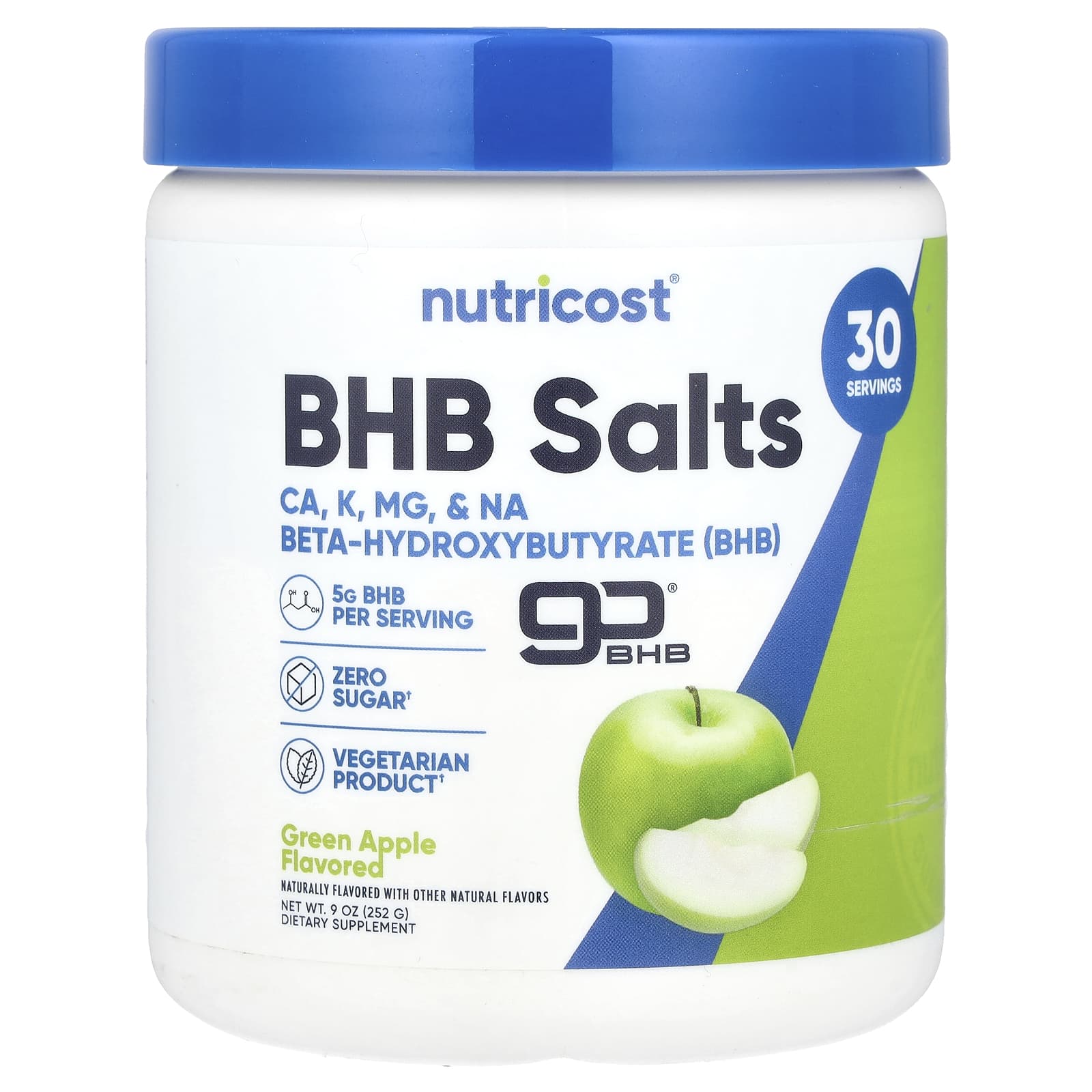 Nutricost, BHB Salts goBHB, зеленое яблоко, 252 г (9 унций)