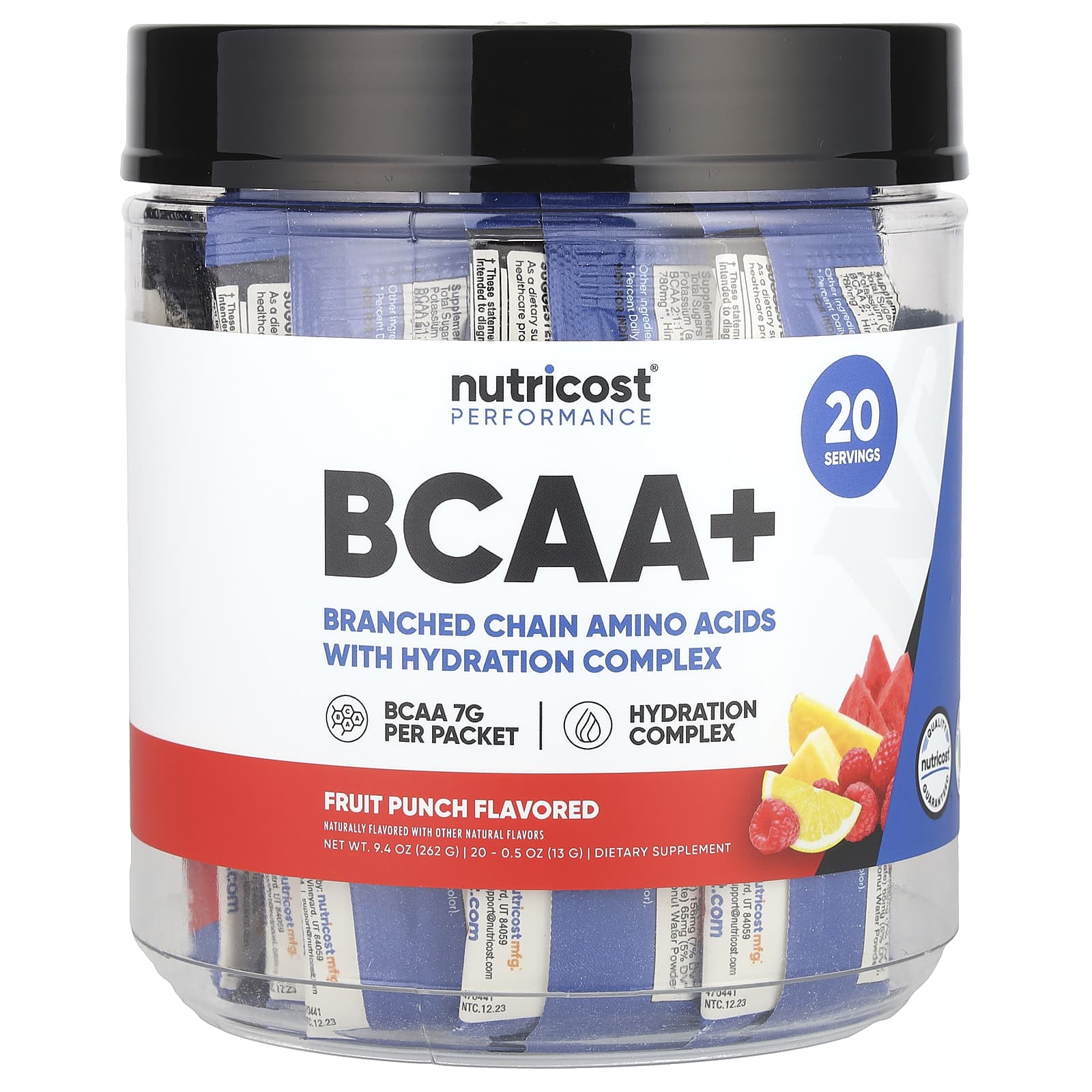 Nutricost, Performance, BCAA +, фруктовый пунш, 20 пакетиков по 13 г (0,5 унции)