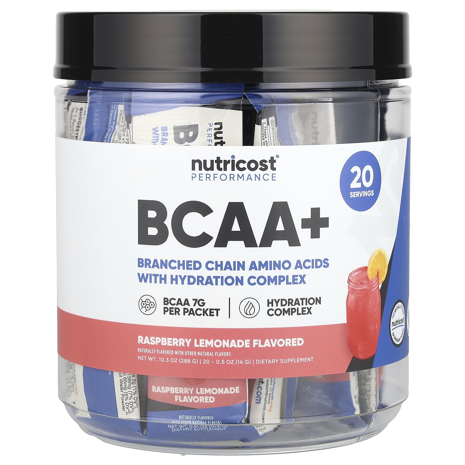 Nutricost, Performance, BCAA +, малиновый лимонад, 20 пакетиков по 14 г (0,5 унции)