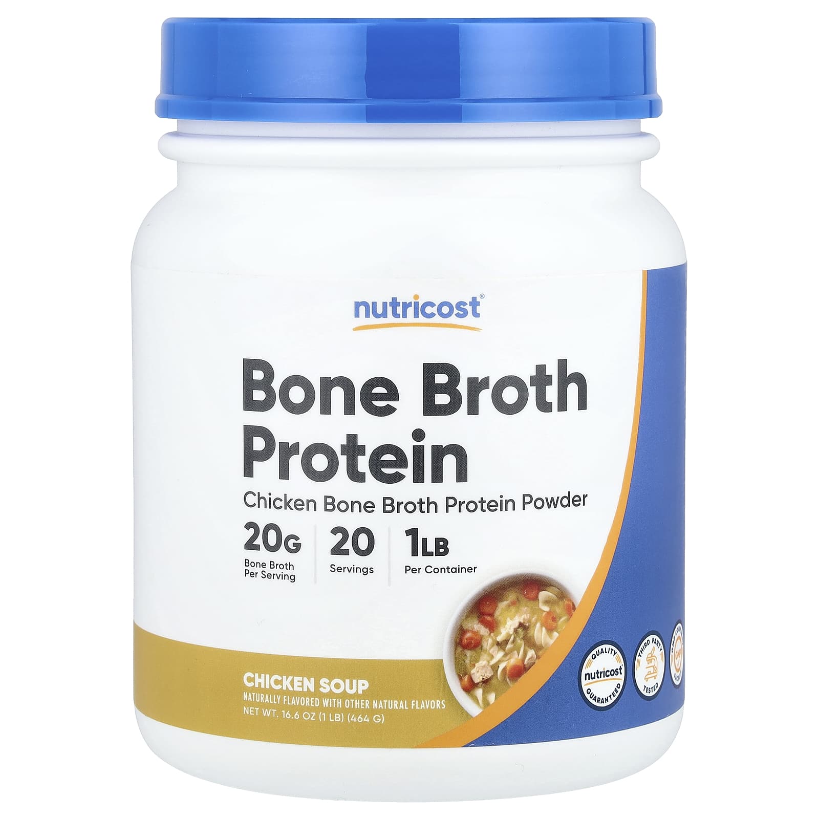 Nutricost, Протеиновый порошок Bone Broth, куриный суп, 464 г (1 фунт)