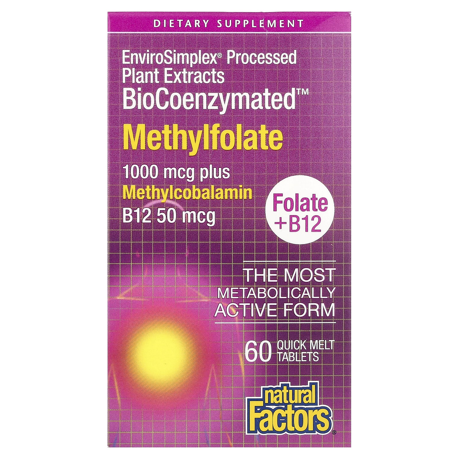 Natural Factors, BioCoenzymated, метилфолат, 1000 мкг, 60 быстрорастворимых таблеток