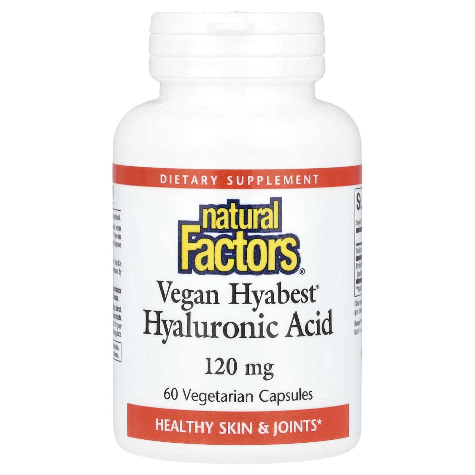 Natural Factors, Vegan Hyabest, гиалуроновая кислота, 120 мг, 60 вегетарианских капсул