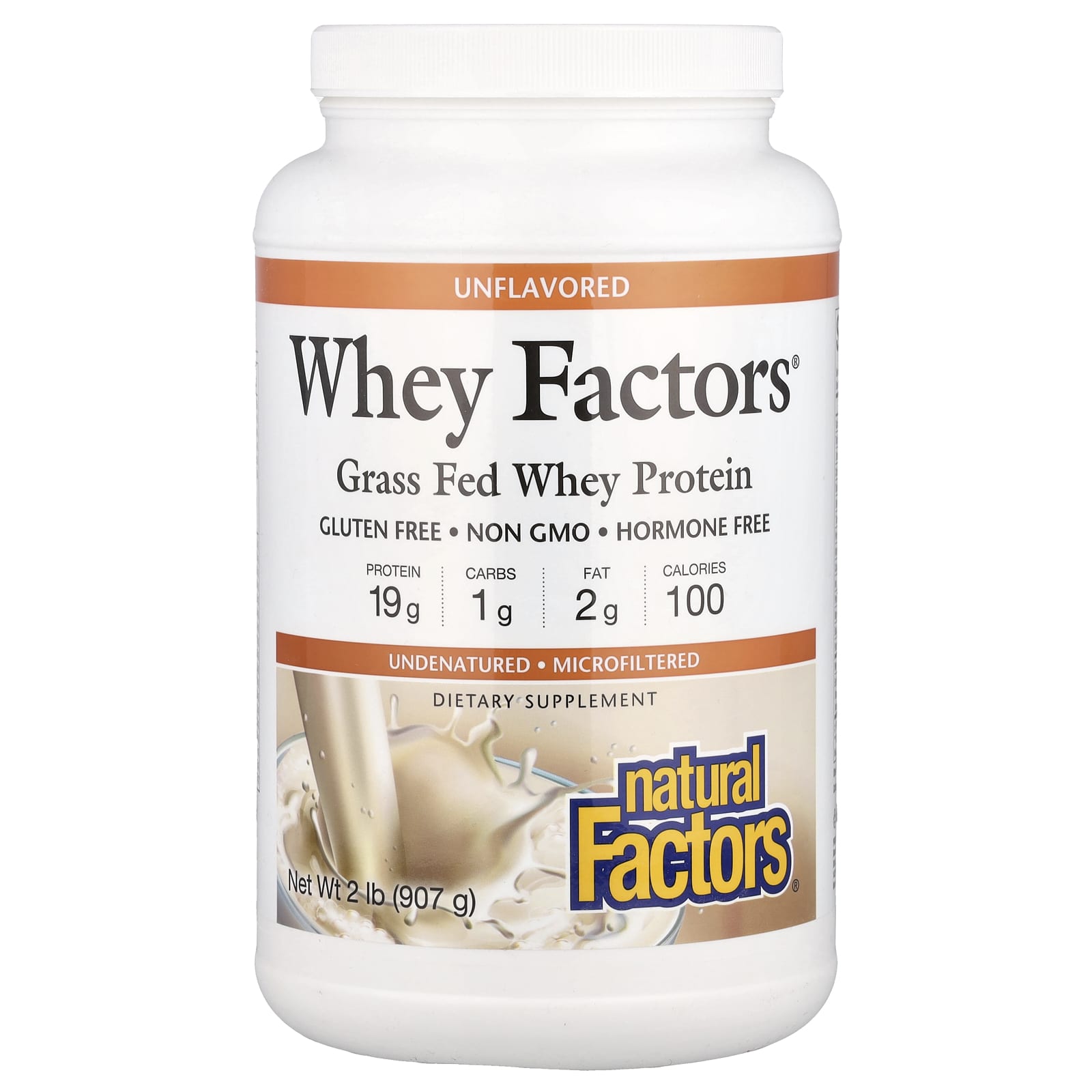 Natural Factors, Whey Factors®, сывороточный протеин травяного откорма, без добавок, 907 г (2 фунта)