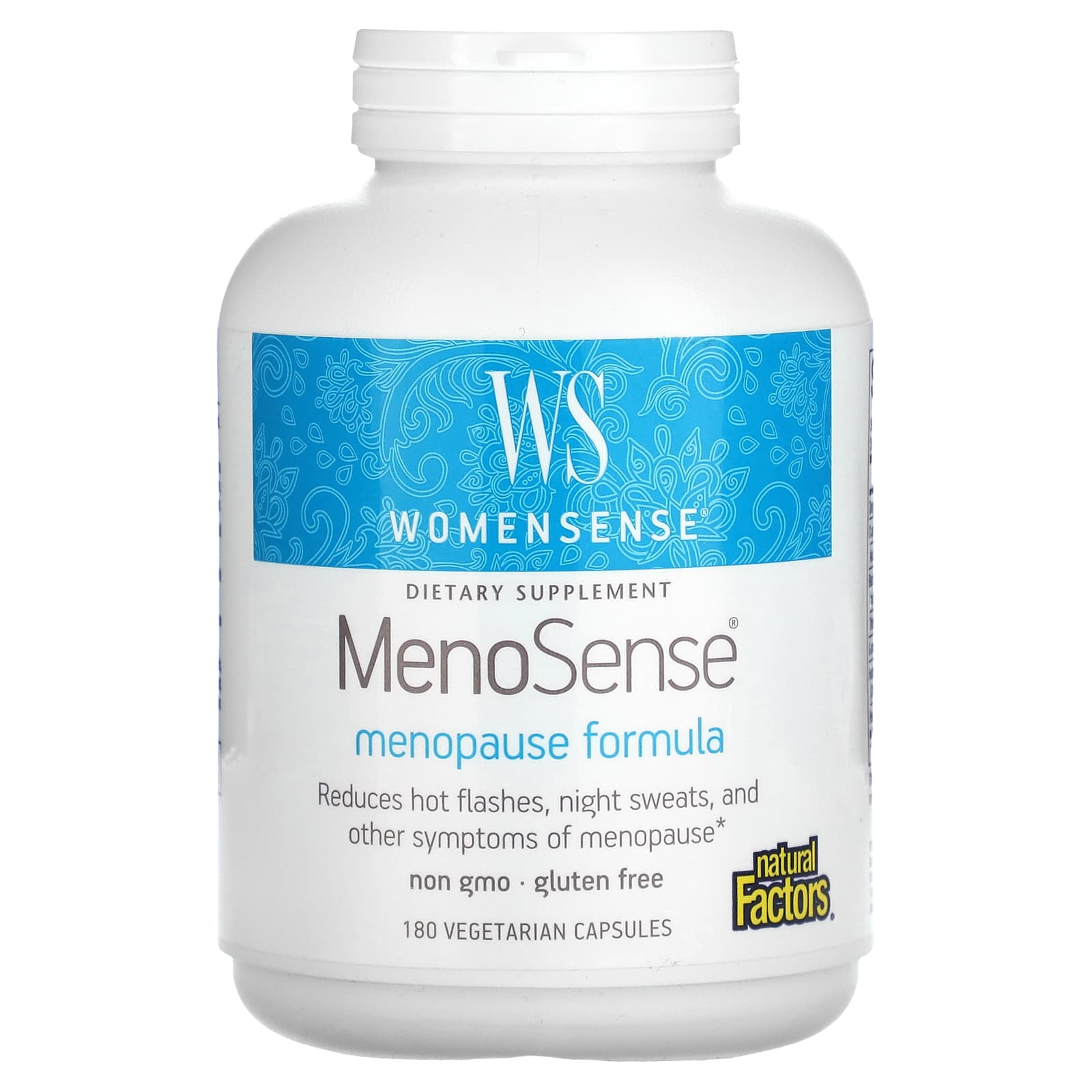 Natural Factors, WomenSense, MenoSense, формула для поддержки организма при менопаузе, 180 вегетарианских капсул