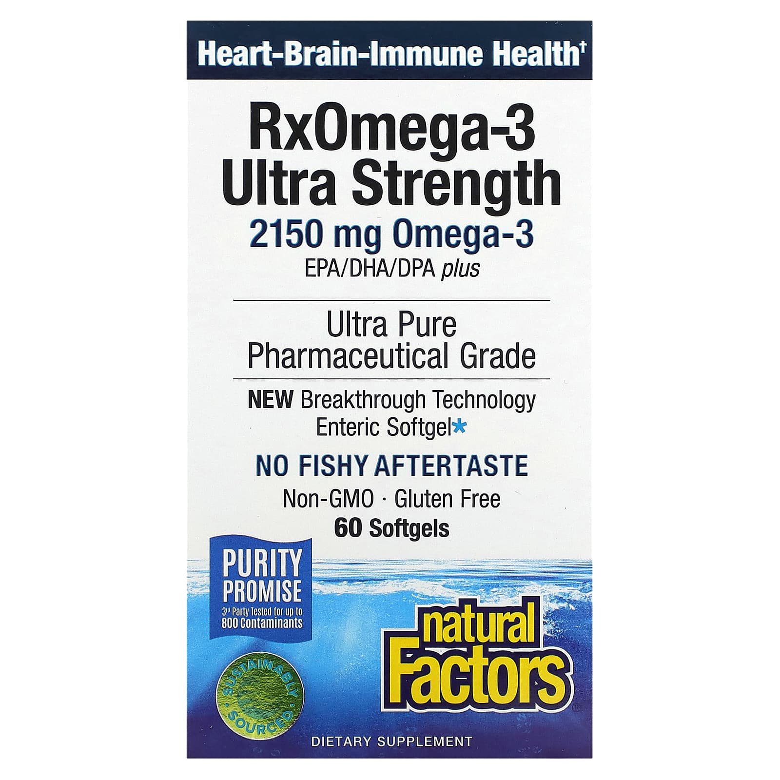 Natural Factors, RxOmega-3, омега-3 повышенной силы действия, 2150 мг, 60 капсул (1075 мг в 1 капсуле)