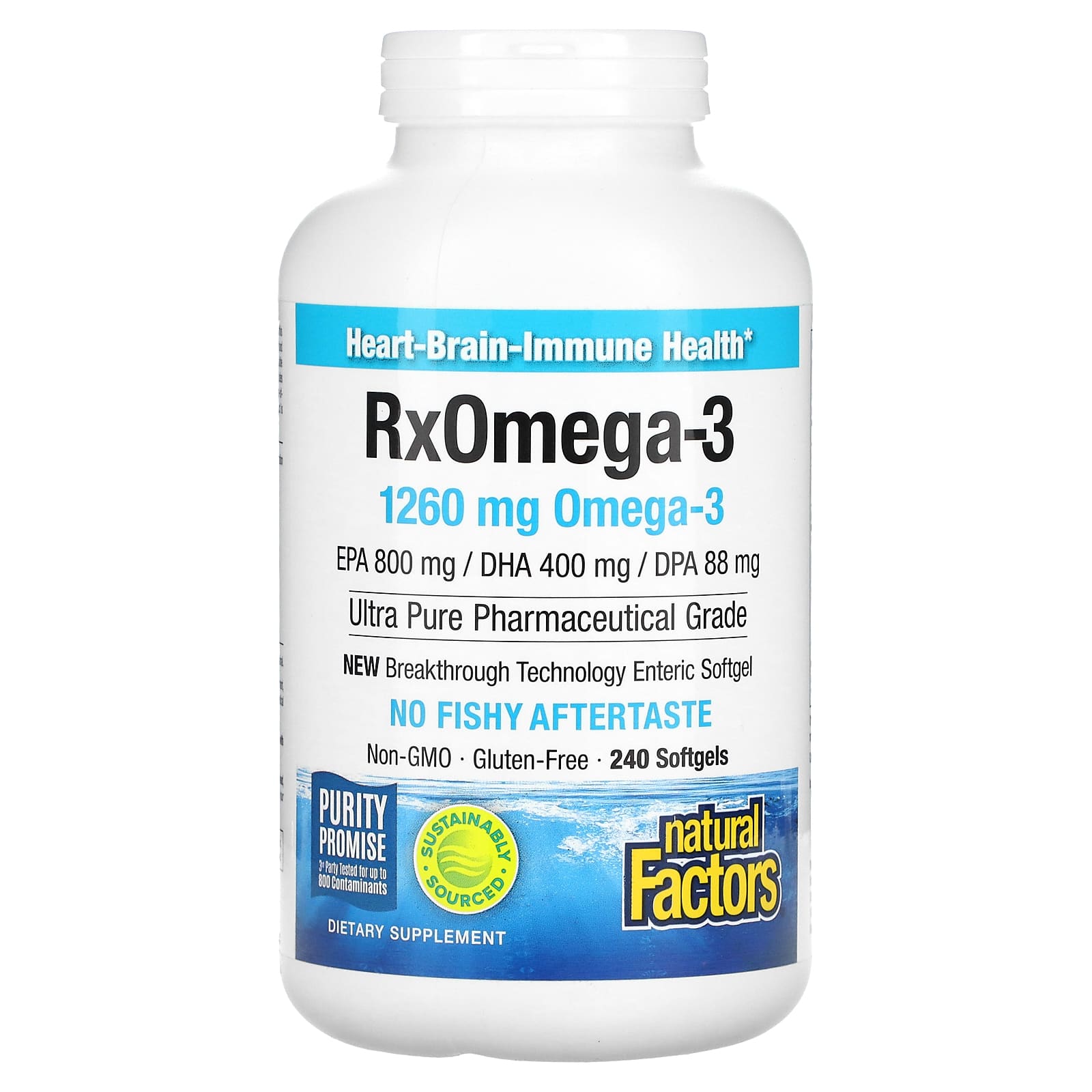 Natural Factors, Rx Omega-3, омега-3, 1260 мг, 240 капсул (630 мг в 1 капсуле)