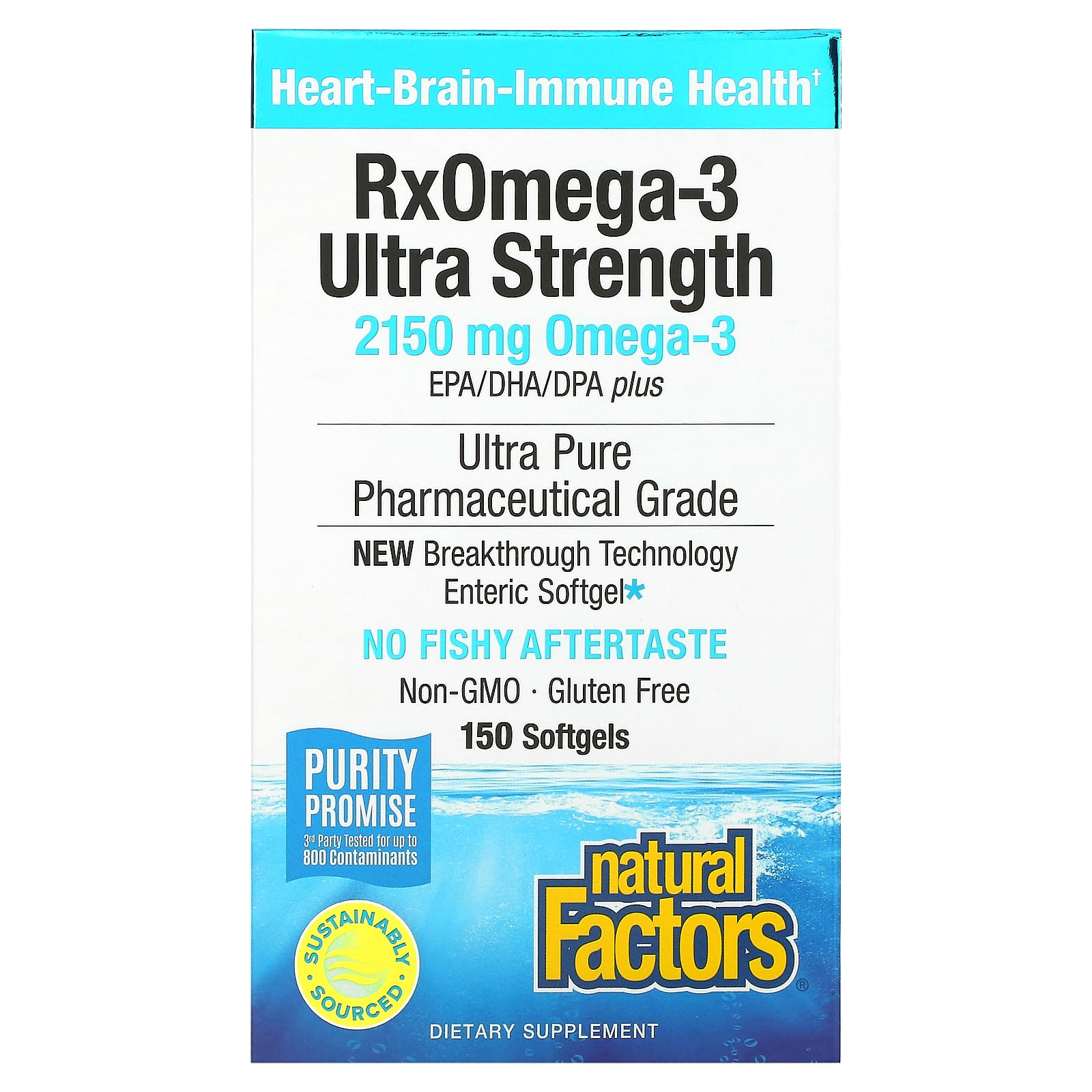 Natural Factors, RxOmega-3, омега-3 повышенной силы действия, 2150 мг, 150 капсул (1075 мг в 1 капсуле)