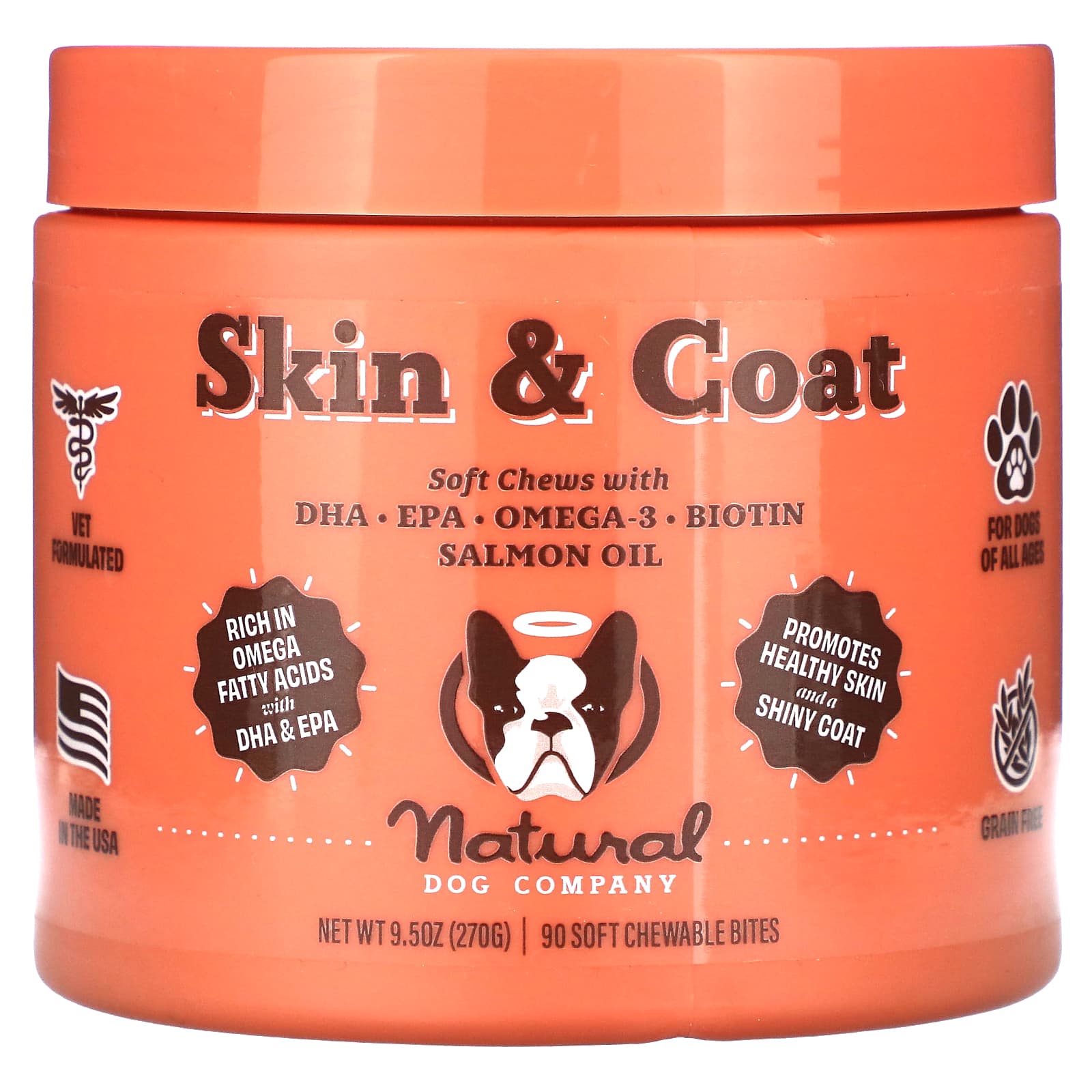 Natural Dog Company, Skin & Hair, для собак всех возрастов, 90 мягких жевательных таблеток, 270 г (9,5 унции)