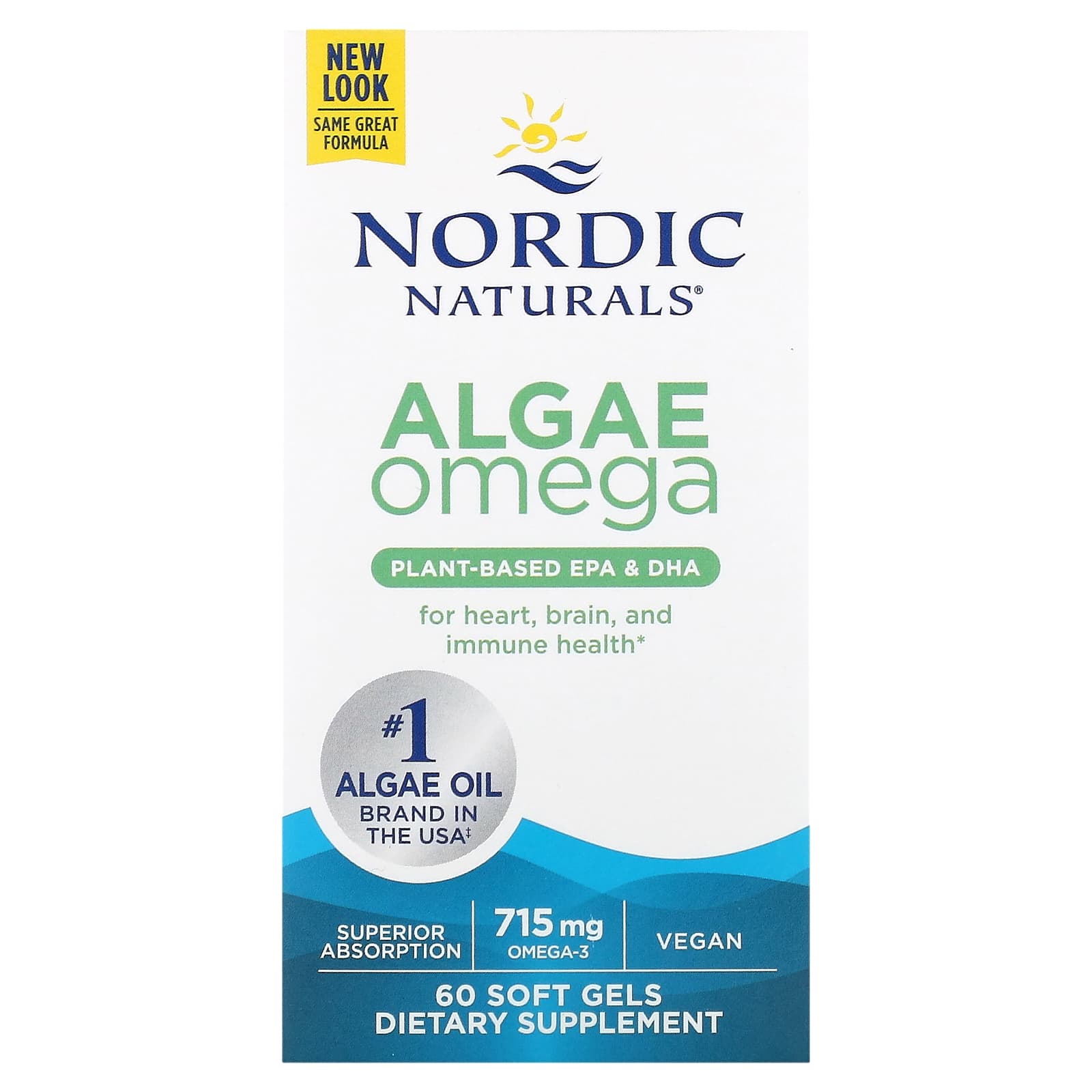 Nordic Naturals, Algae Omega, жирные водоросли, 715 мг, 60 капсул (357,5 мг в 1 капсуле)