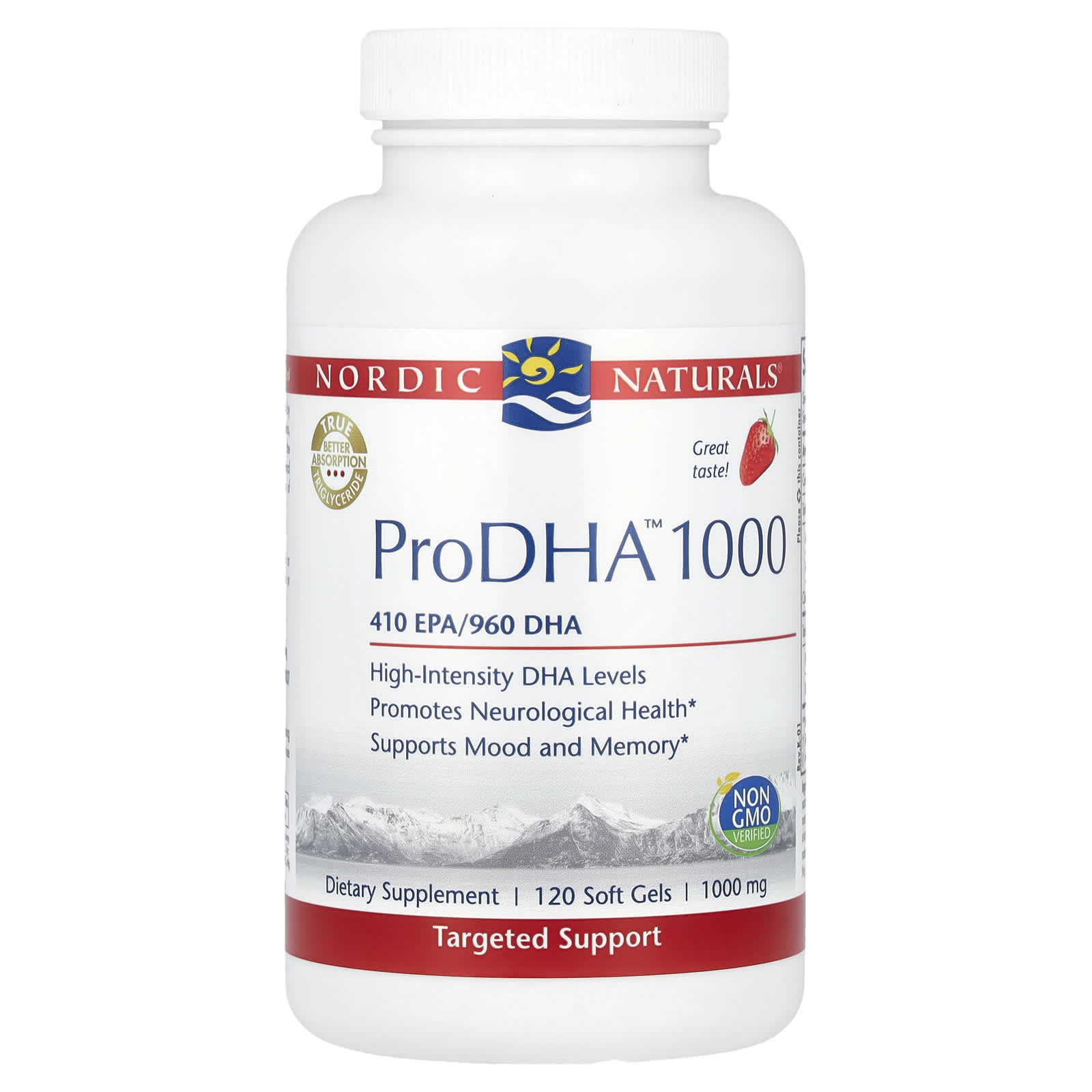 Nordic Naturals, ProDHA ™ 1000, клубника, 1000 мг, 120 мягких таблеток (500 мг в 1 мягком геле)