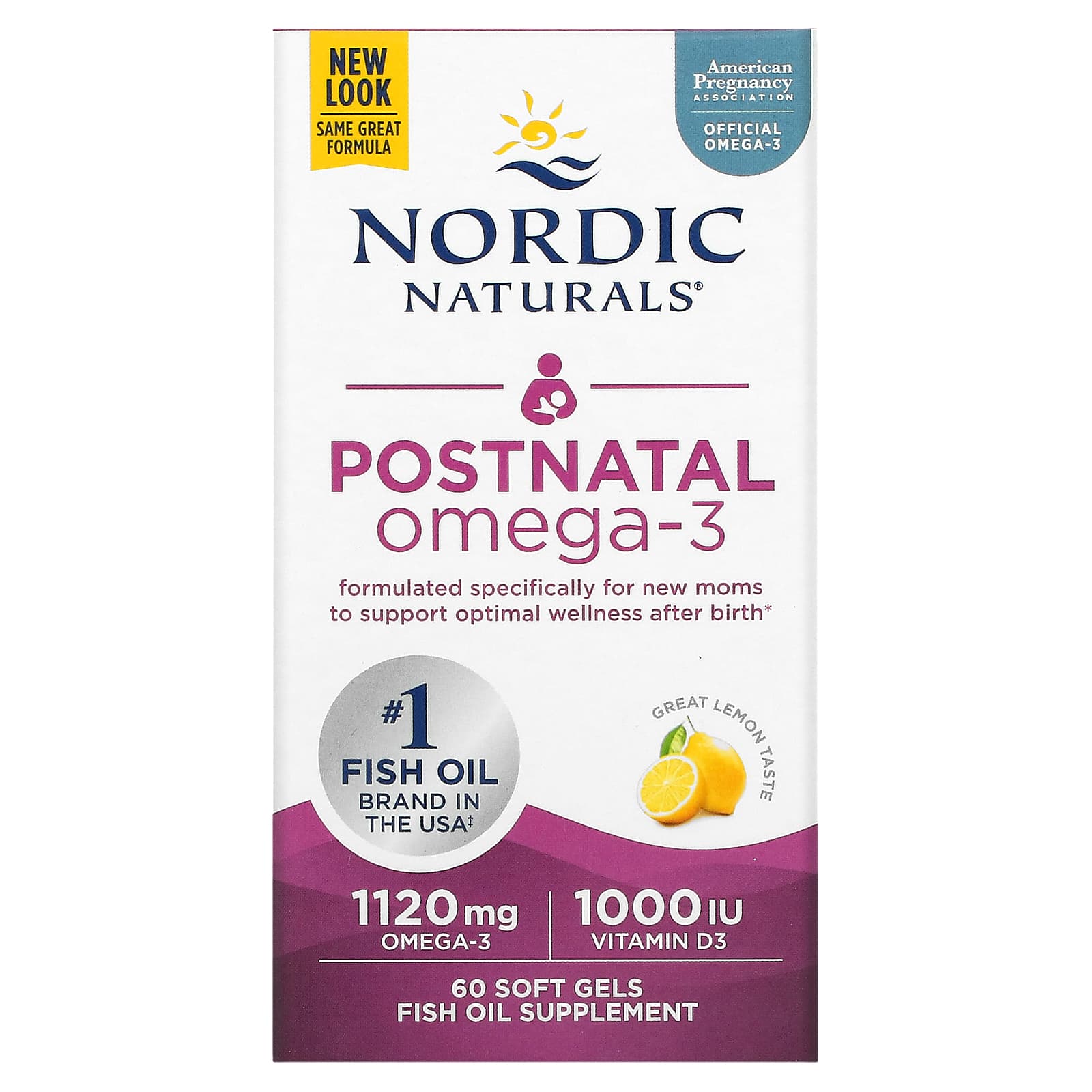 Nordic Naturals, омега-3 для молодых мам, со вкусом лимона, 1120 мг, 60 капсул (560 мг в 1 капсуле)