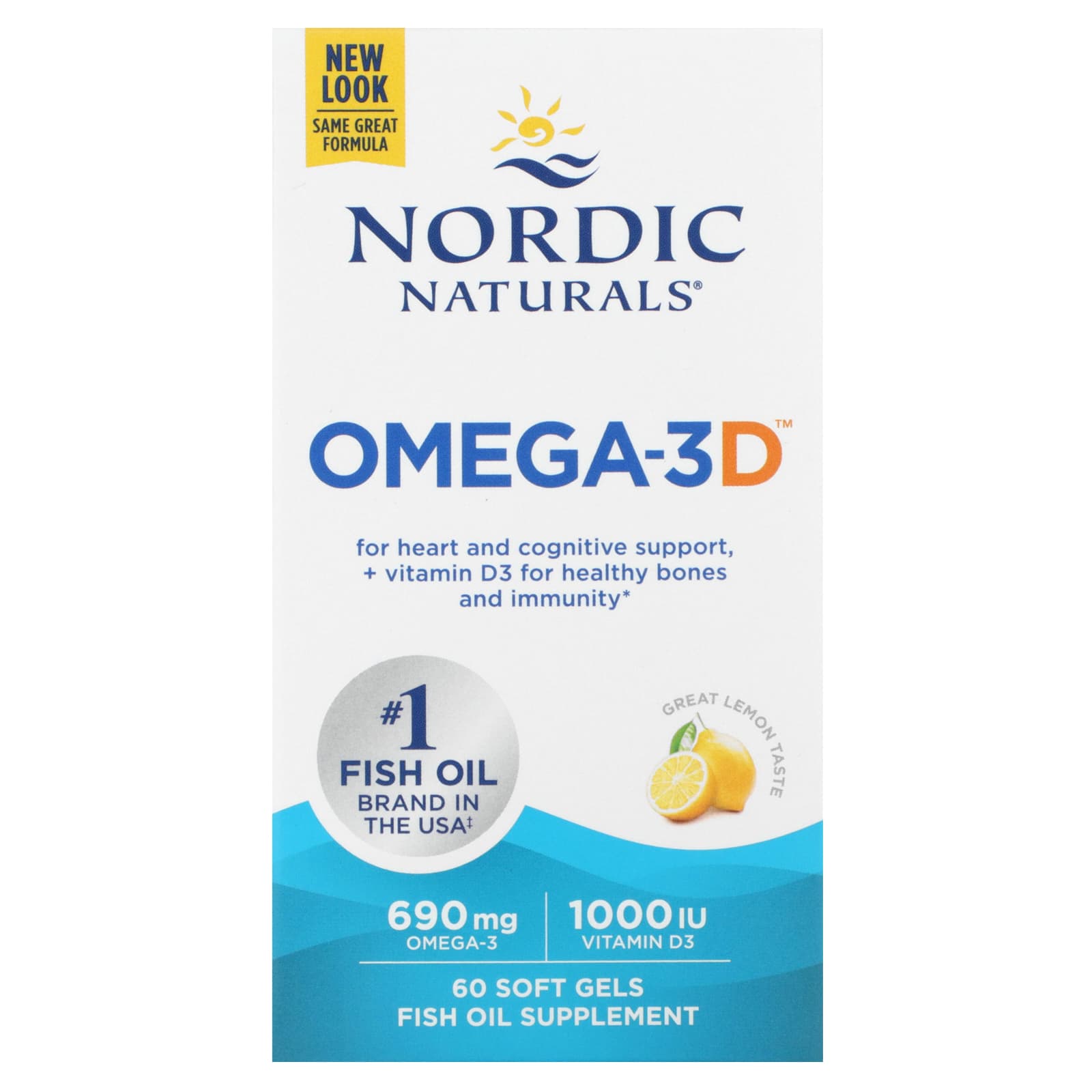 Nordic Naturals Omega-3D со вкусом лимона 60 капсул 3390₽