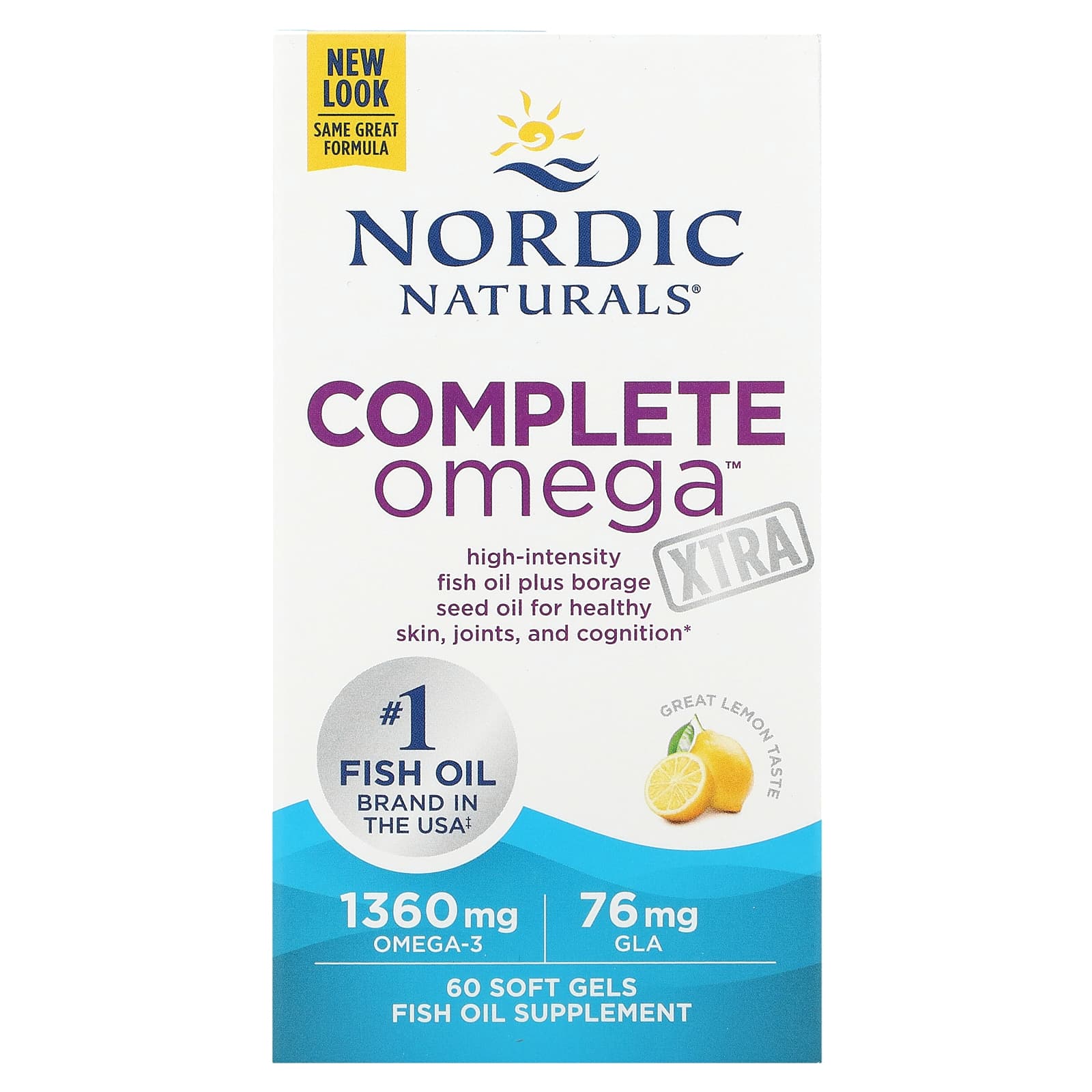 Nordic Naturals, Complete Omega Xtra, со вкусом лимона, 1360 мг, 60 капсул (680 мг в 1 капсуле)