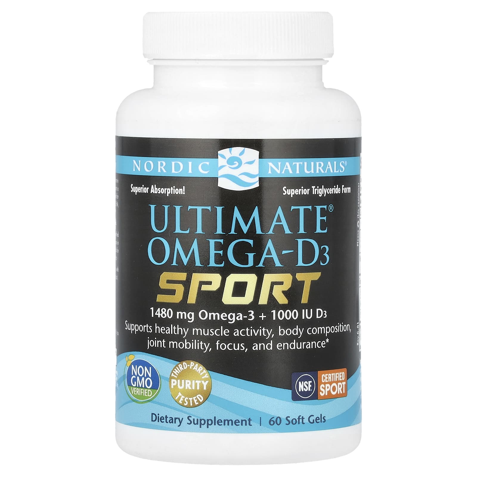 Nordic Naturals, Ultimate Омега-D3, Sport, 60 капсул