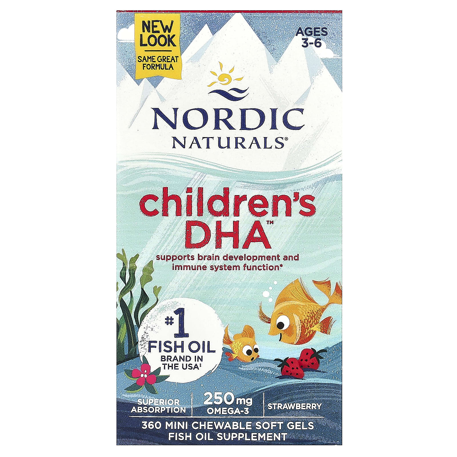 Nordic Naturals, ДГК для детей, для детей от 3 до 6 лет, со вкусом клубники, 360 жевательных мини-капсул