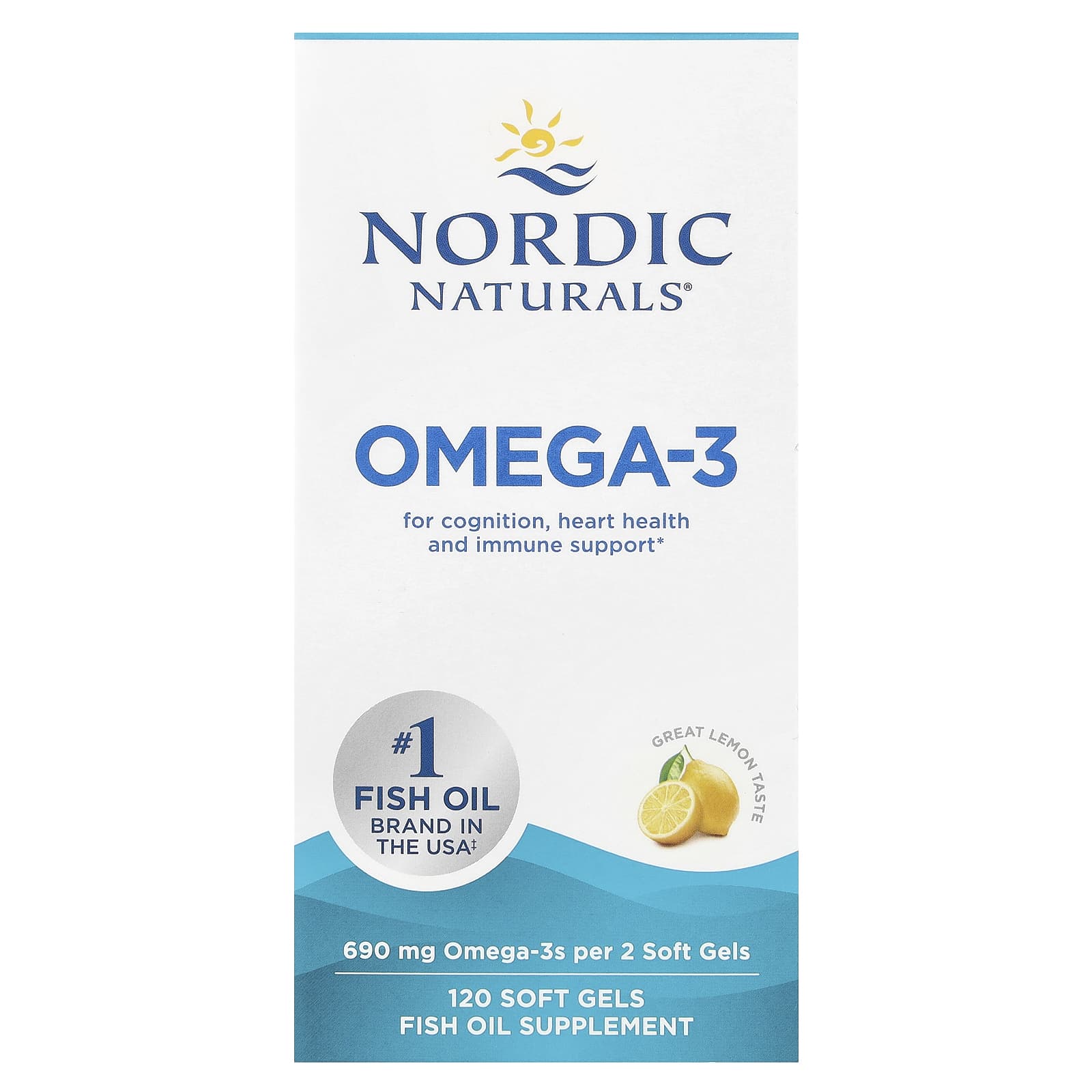 Nordic Naturals, омега-3, со вкусом лимона, 690 мг, 120 капсул (345 мг в 1 капсуле)