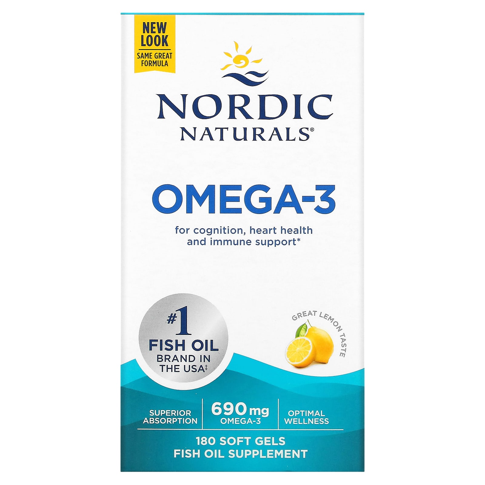 Nordic Naturals, омега-3, со вкусом лимона, 690 мг, 180 капсул (345 мг в 1 капсуле)