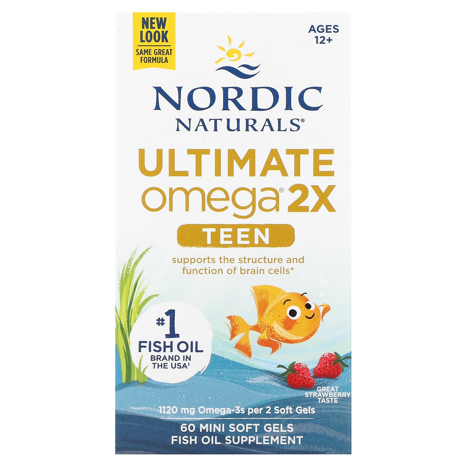 Nordic Naturals, Teen, Ultimate Omega 2X, для подростков от 12 лет, со вкусом клубники, 60 миникапсул