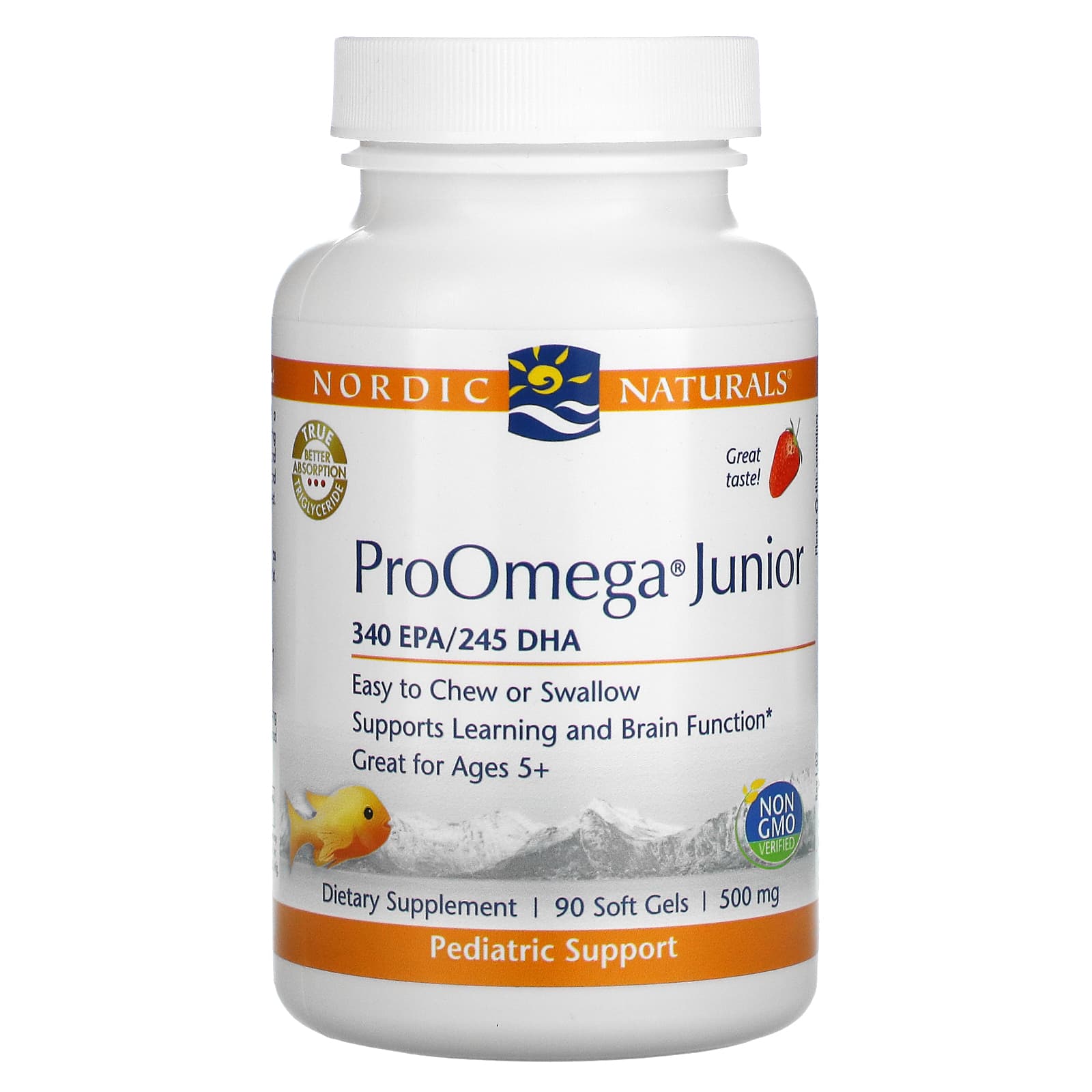 Nordic Naturals, ProOmega Junior, со вкусом клубники, 500 мг, 90 капсул (250 мг в 1 капсуле)