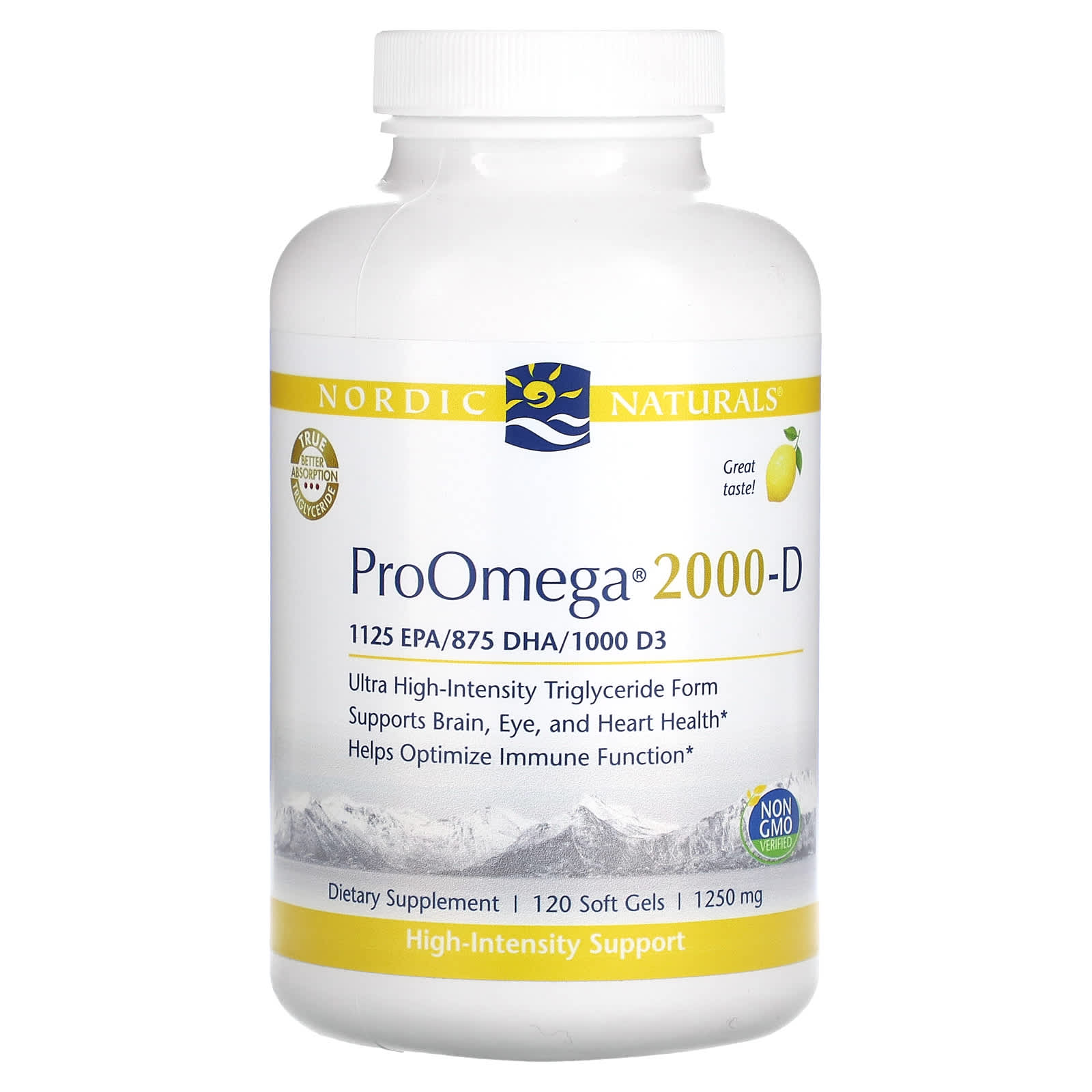 Nordic Naturals, ProOmega 2000-D, омега-3, со вкусом лимона, 1250 мг, 120 капсул (625 мг в 1 капсуле)